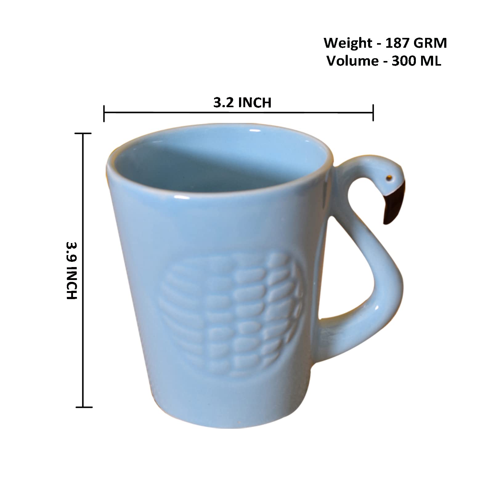 Kunhar Ceramic Milk Mugs, Coffee Mugs - 1 Piece, Light Grey Blue, 300ml - Image 2