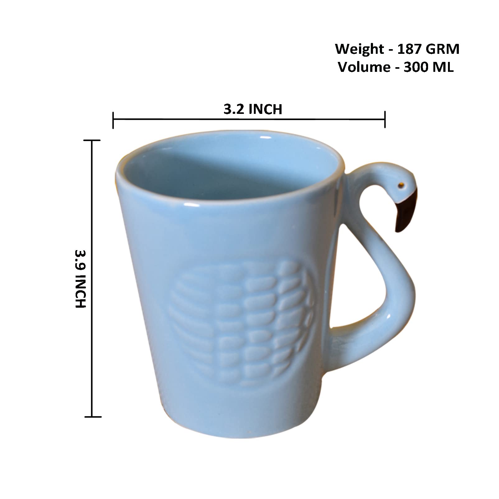 Kunhar Ceramic Milk Mugs, Coffee Mugs - 4 Pieces, Light Grey Blue, 300ml - Image 2