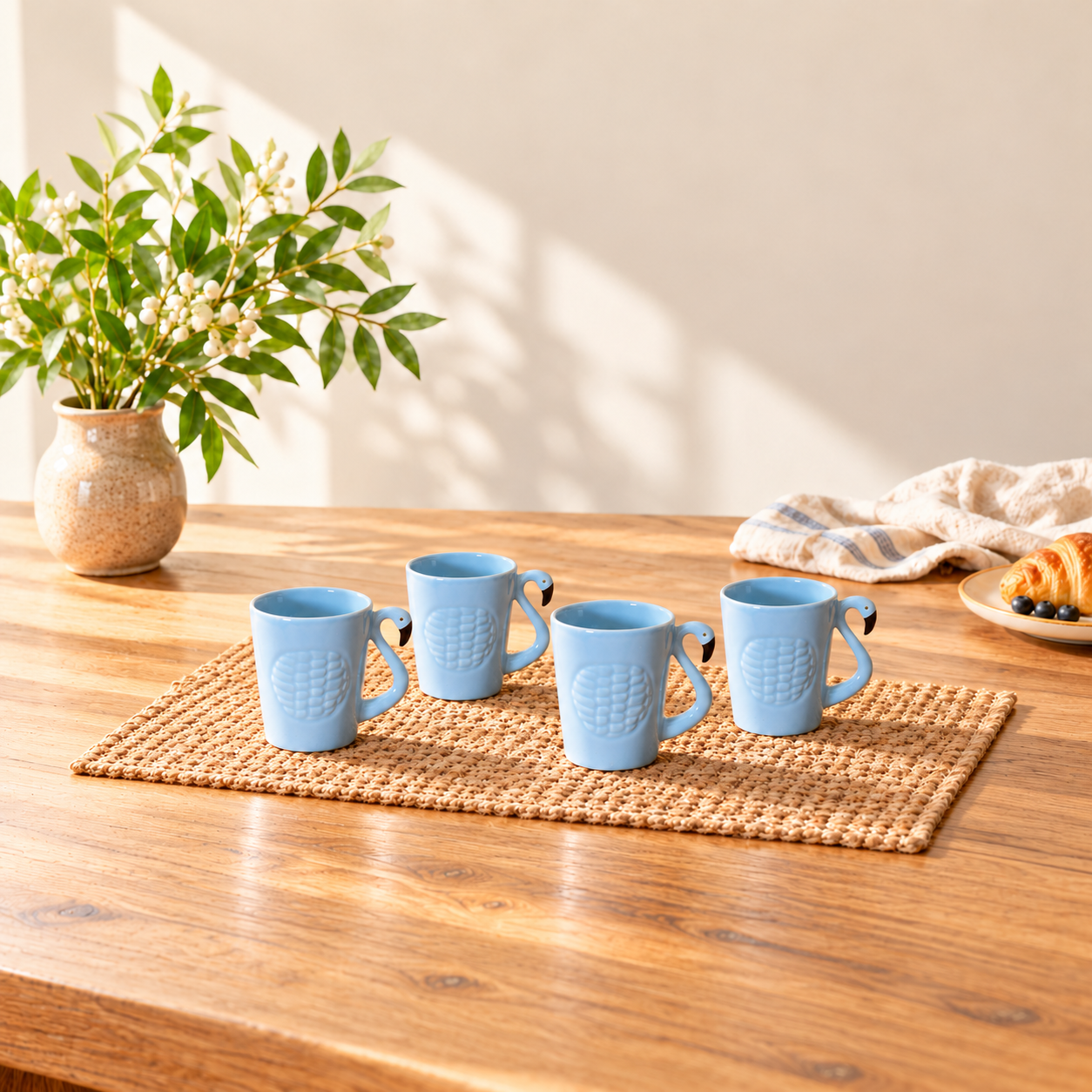 Kunhar Ceramic Milk Mugs, Coffee Mugs - 4 Pieces, Light Grey Blue, 300ml