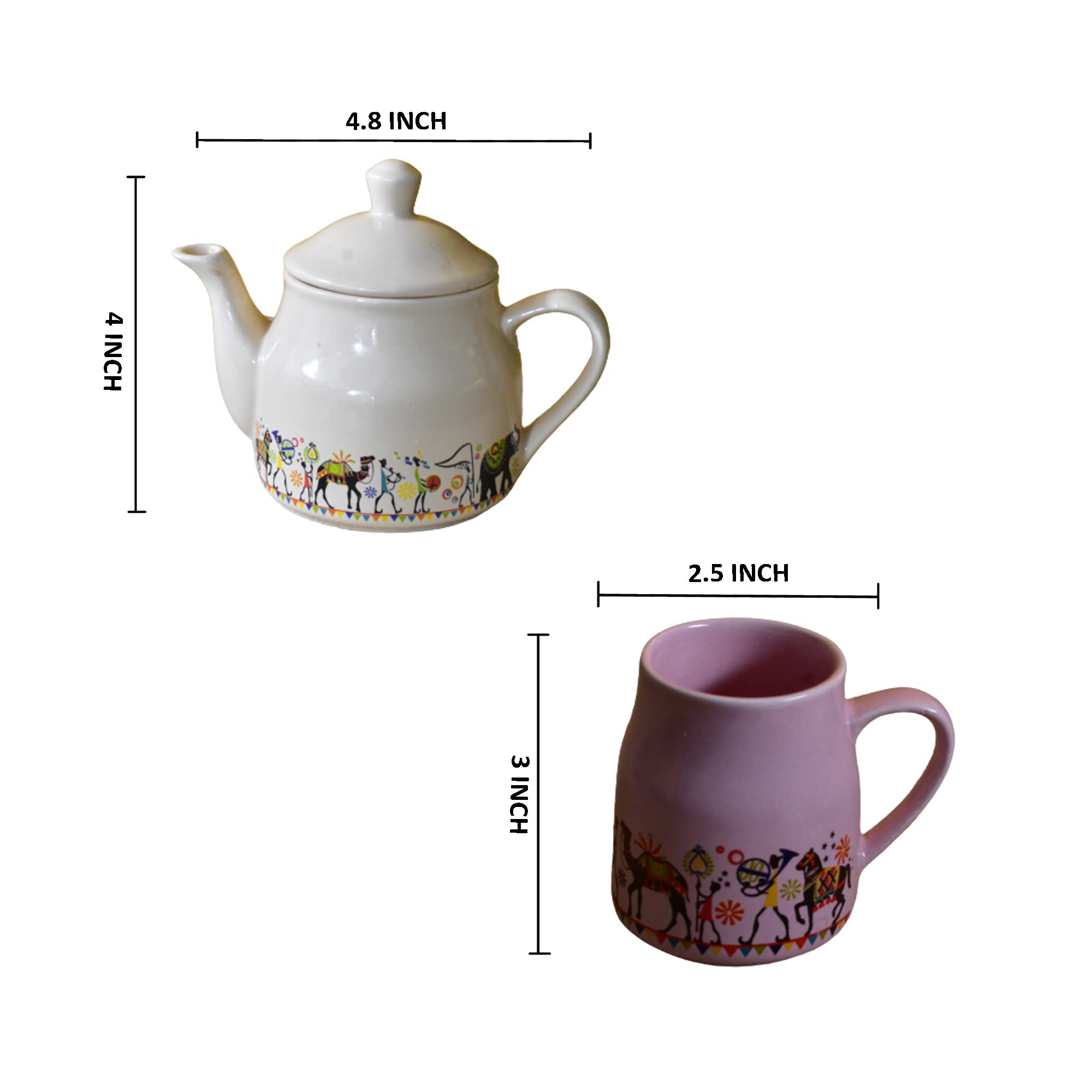 Kunhar Ceramic 6 Cups and 1 Kettle Tea Cup Set - Multicolor - Image 2