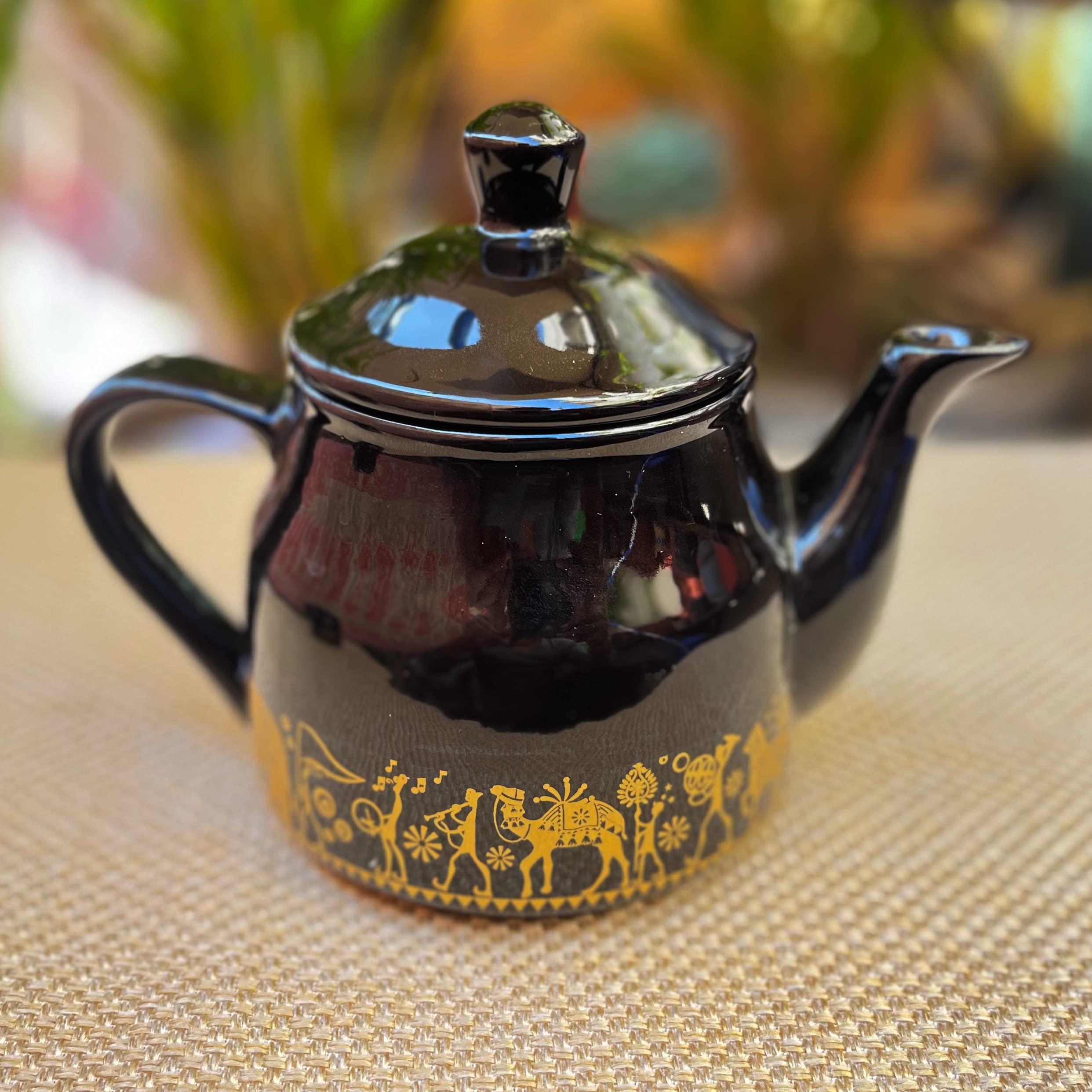 Kunhar Ceramic Morning Set, Black Shine (6 Cups and 1 Teapot) - Image 2