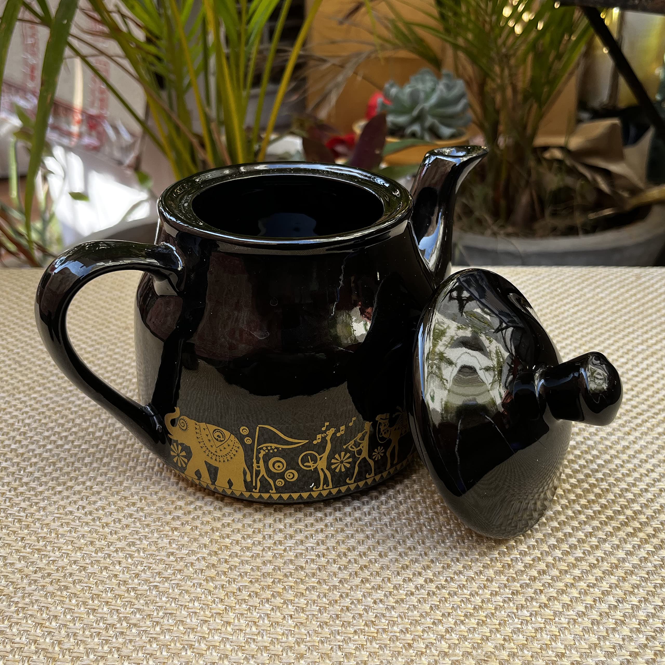 Kunhar Ceramic Morning Set, Black Shine (6 Cups and 1 Teapot) - Image 4