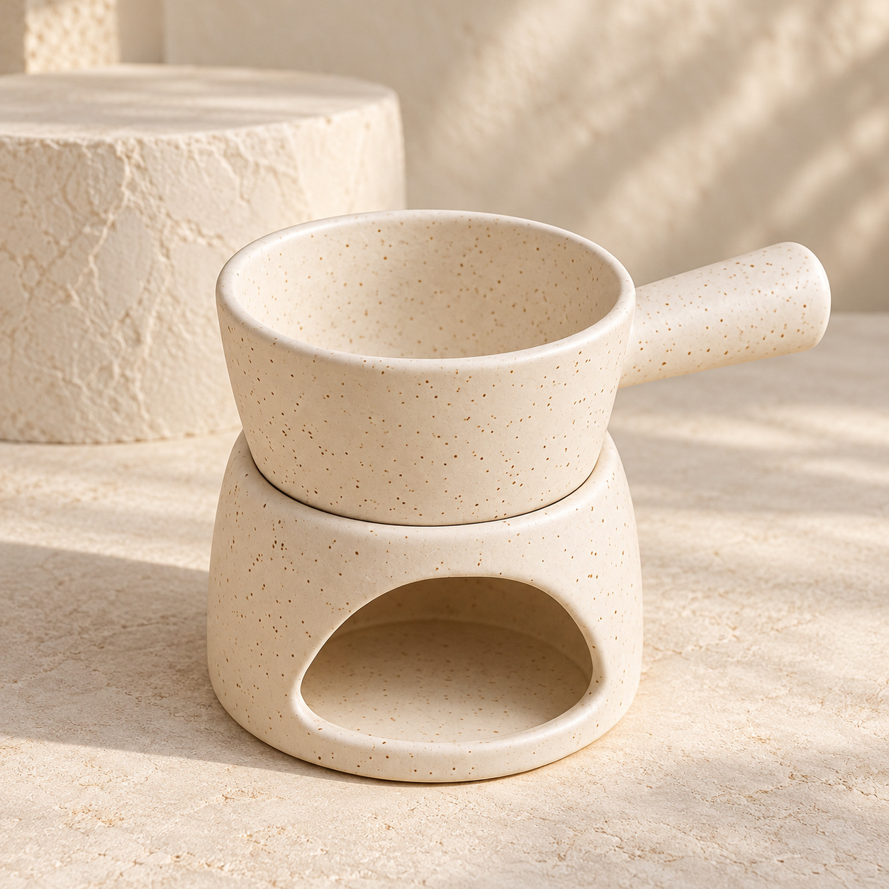 KunhaR Ceramic Fondue Set (1 Piece of Fondue Set, 2 Tea Light Candle), White Matt - Image 4
