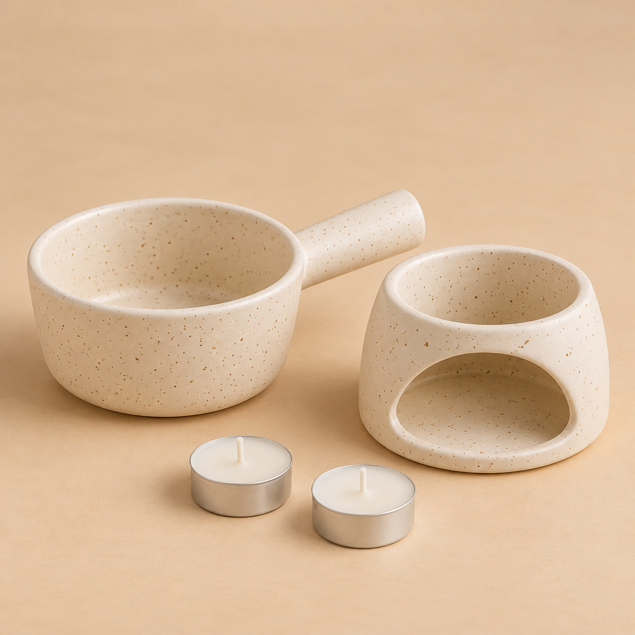 KunhaR Ceramic Fondue Set (1 Piece of Fondue Set, 2 Tea Light Candle), White Matt - Image 5