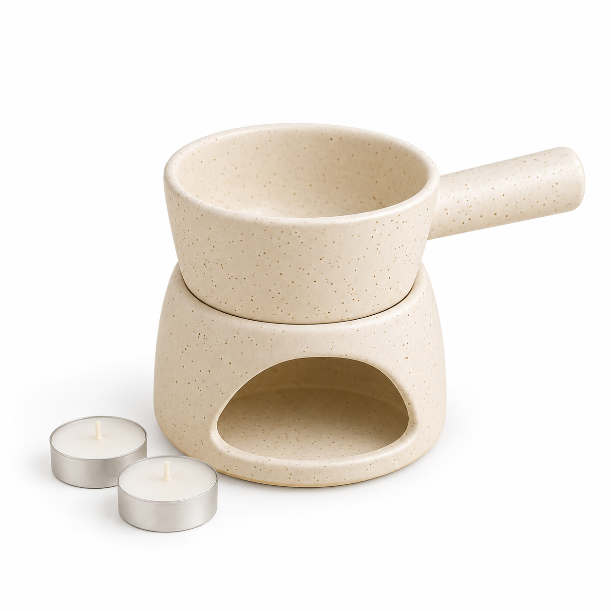 KunhaR Ceramic Fondue Set (1 Piece of Fondue Set, 2 Tea Light Candle), White Matt - Image 6