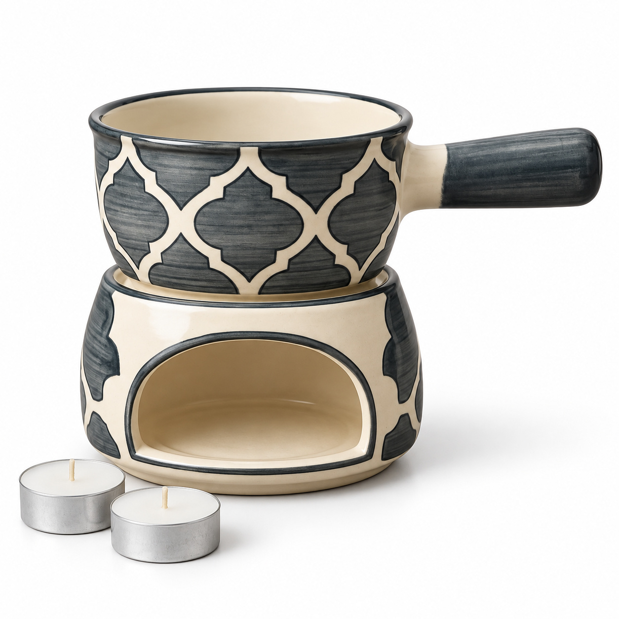 KunhaR Ceramic Fondue Set (1 Piece of Fondue Set, 2 Tea Light Candle), Grey - Image 6