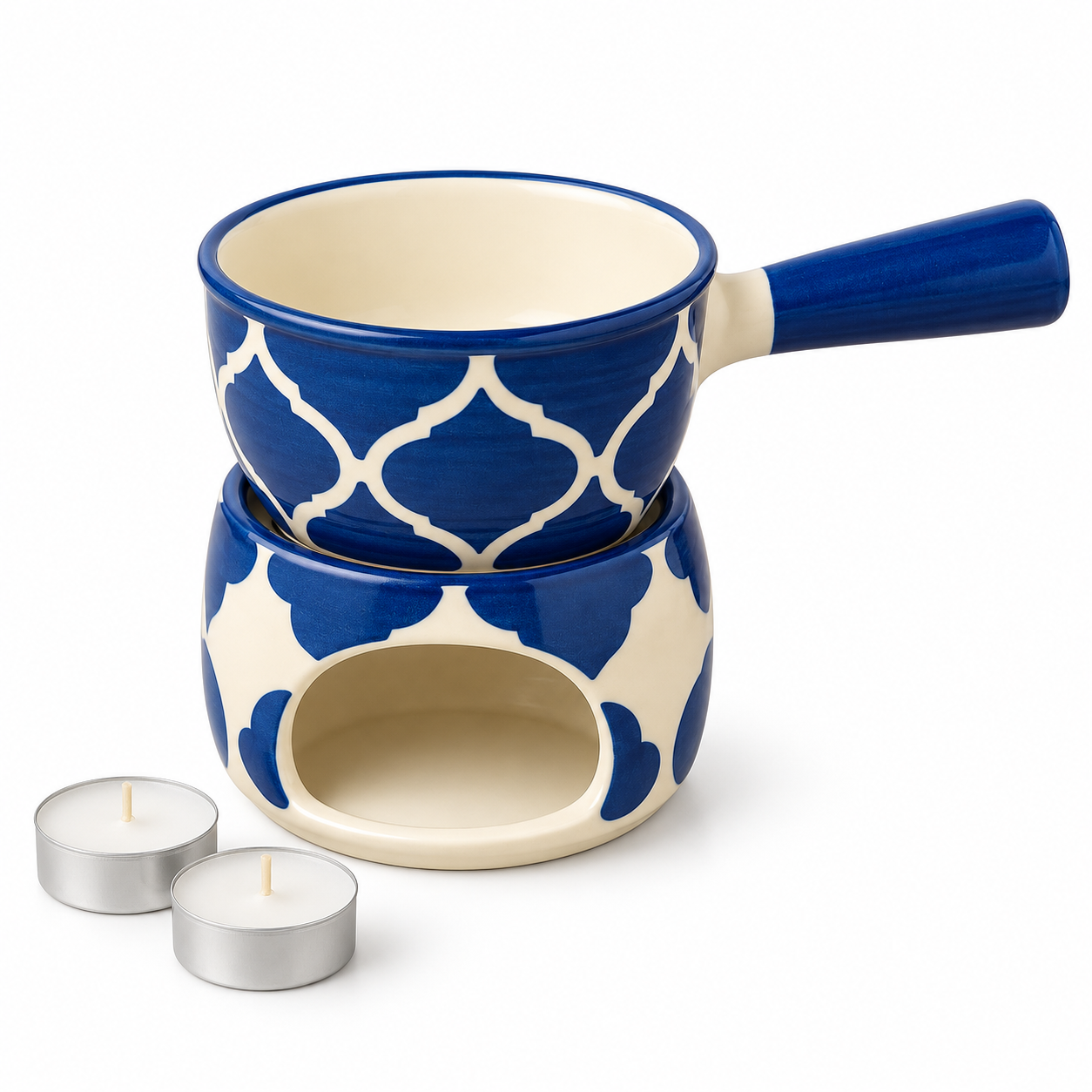 KunhaR Ceramic Fondue Set (1 Piece of Fondue Set, 2 Tea Light Candle), Blue Chidi - Image 6