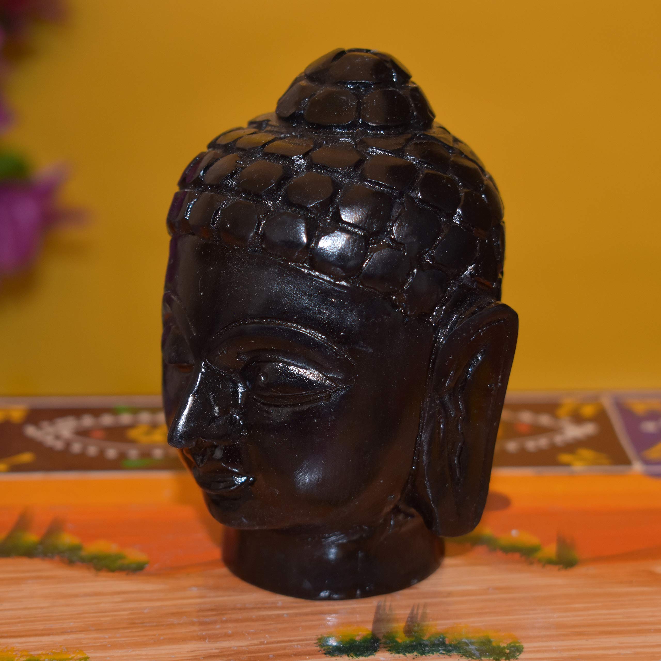 Kunhar Marble Buddha Head – 4 Inch (Black) - Image 4