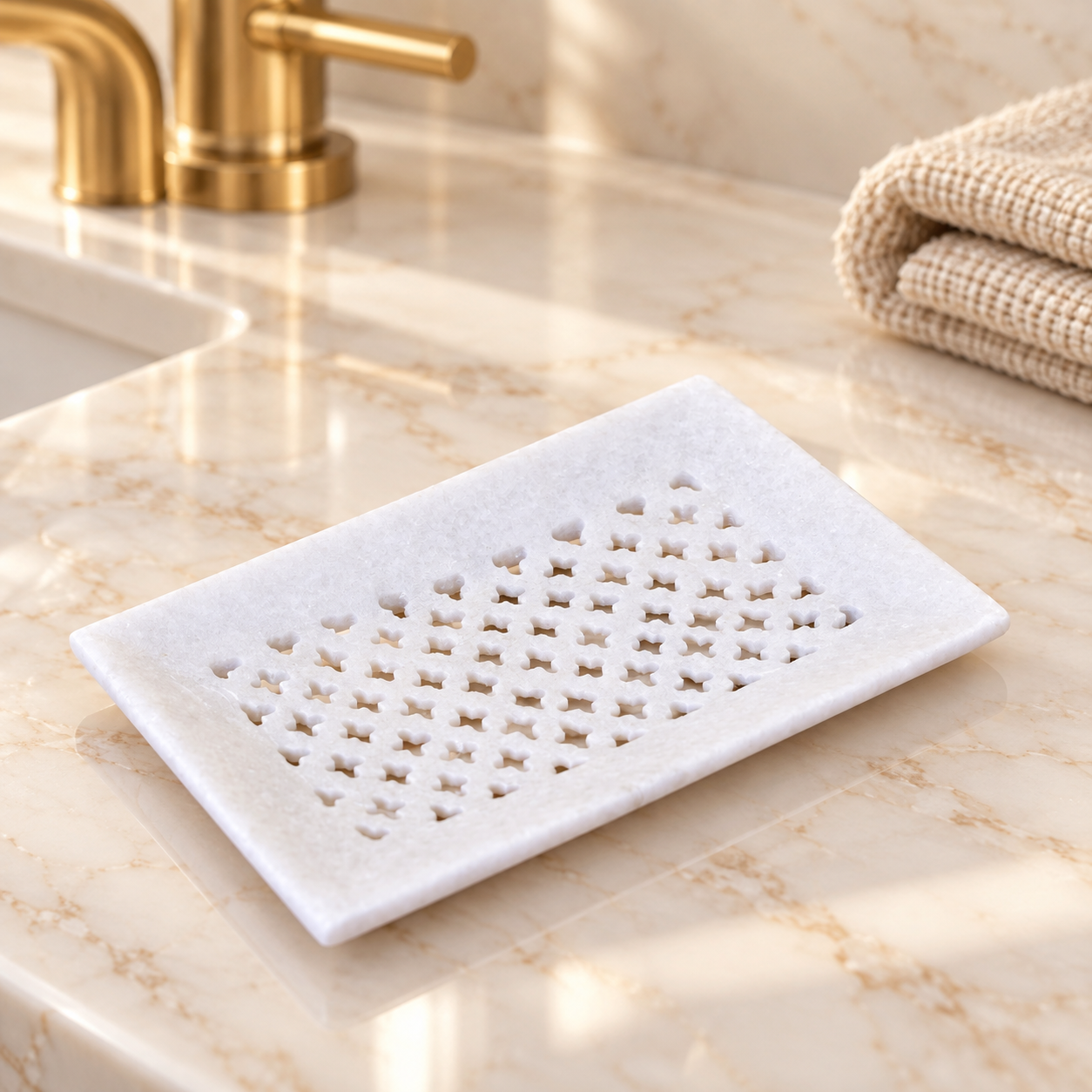 KunhaR Natural Marble Soap Dish Premium Handcrafted Holder for Bathroom, Tub & Wash Basin