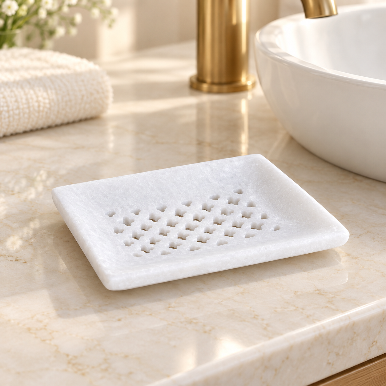 Kunhar Natural White Marble Soap Dish Holder – Set of 1 | Handcrafted Stone Soap Tray for Bathroom, Sink & Shower | Standard Size