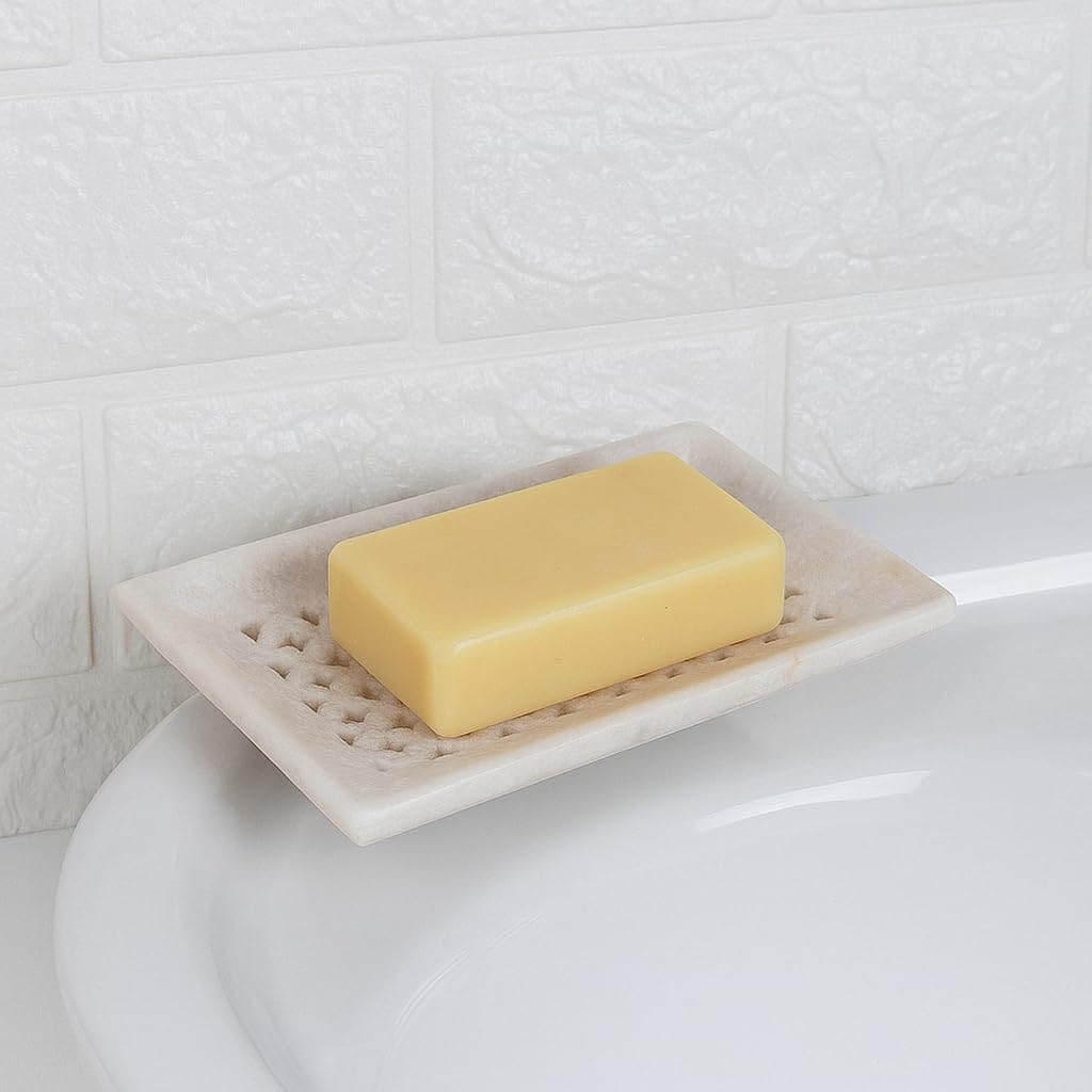 KunhaR White Marble Soap Dish Set of 2 | Handcrafted Stone Tray for Bathroom, Sink & Shower - Image 3