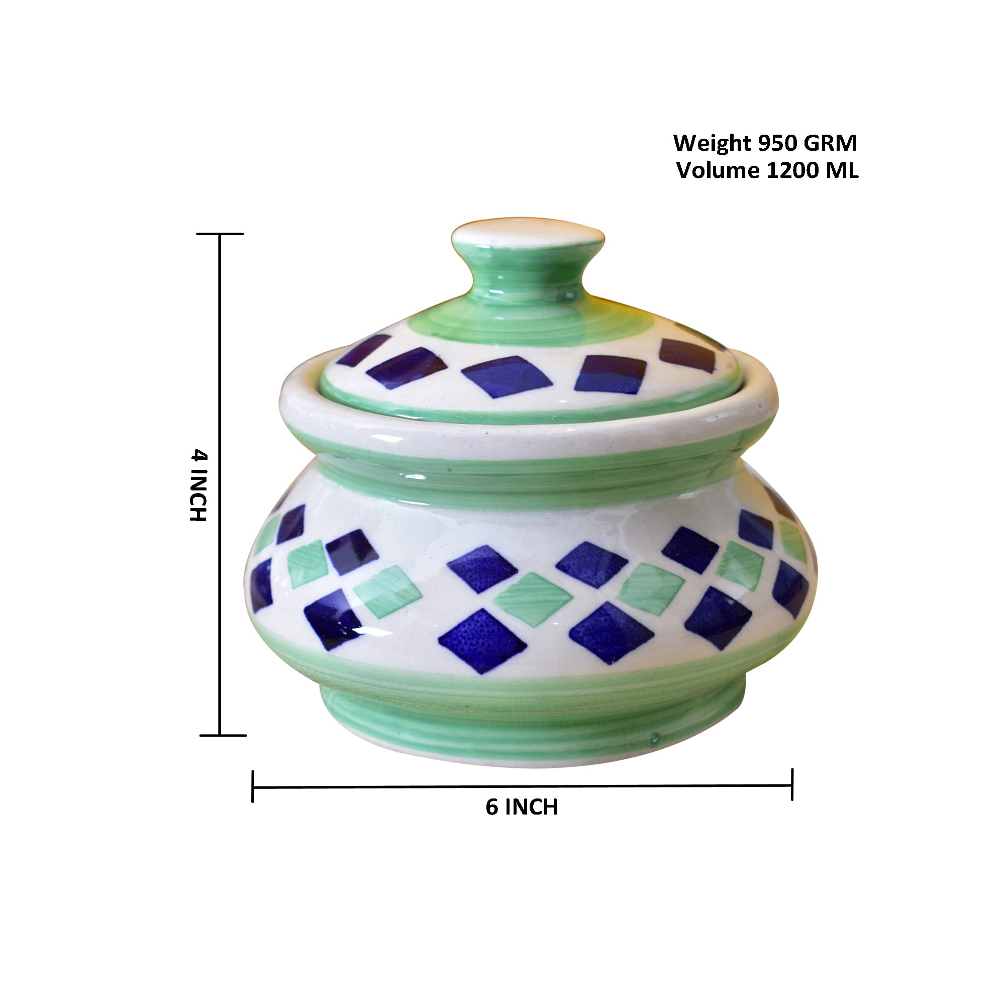 Kunhar Ceramic Handi 1200 Ml, Green - Image 2