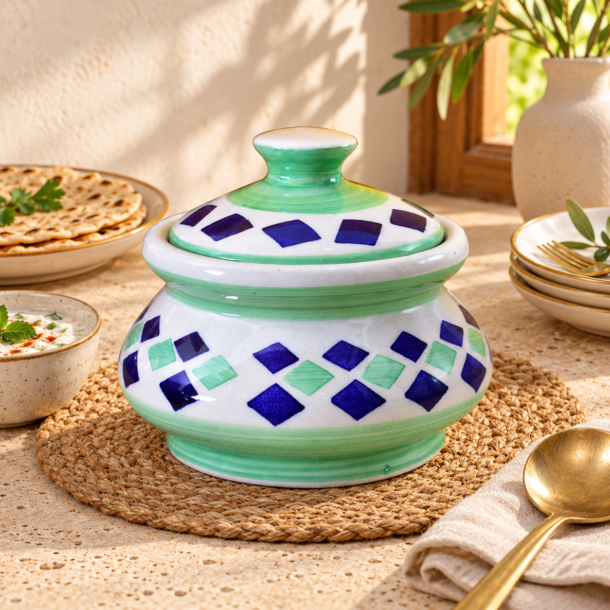 Kunhar Ceramic Handi 1200 Ml, Green