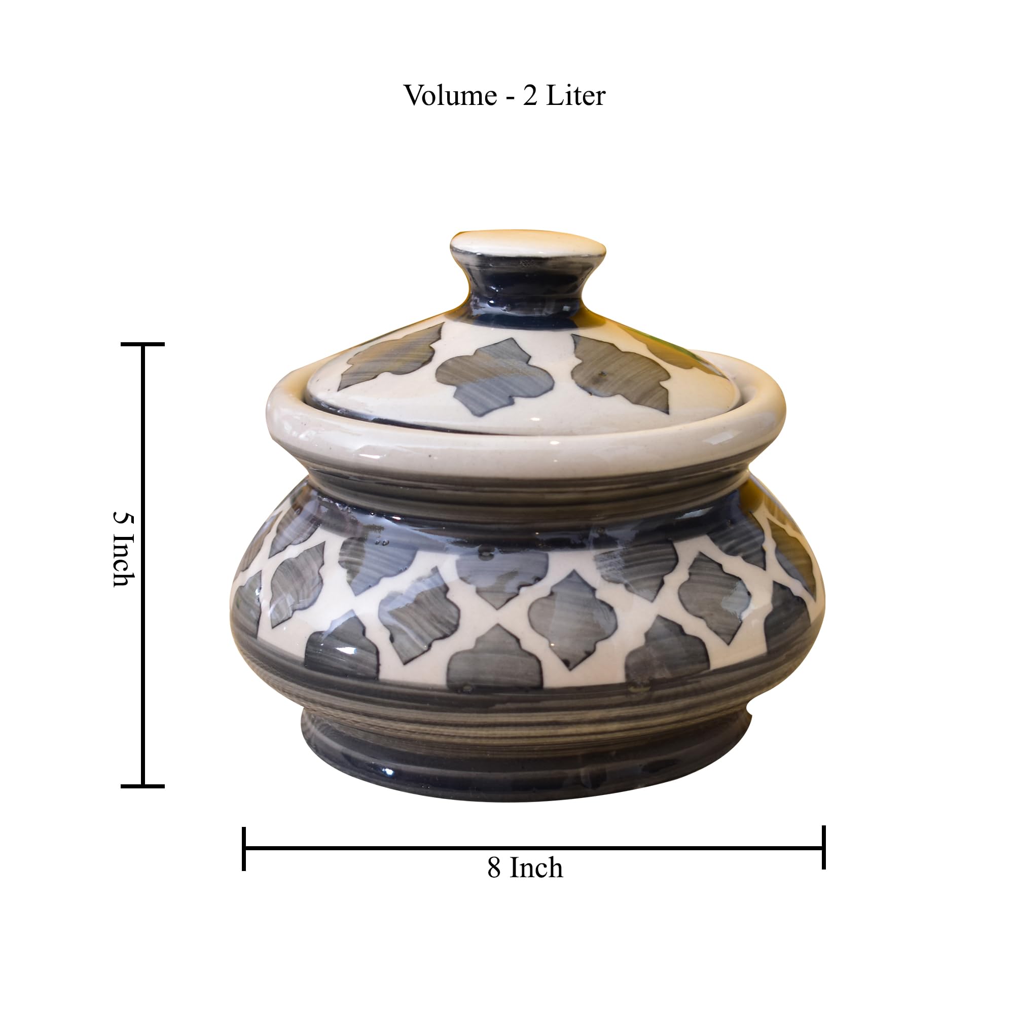 KunhaR Ceramic Handi 2 Liter, 1 Piece, Grey Chidi, (Size 1 No) - Image 2