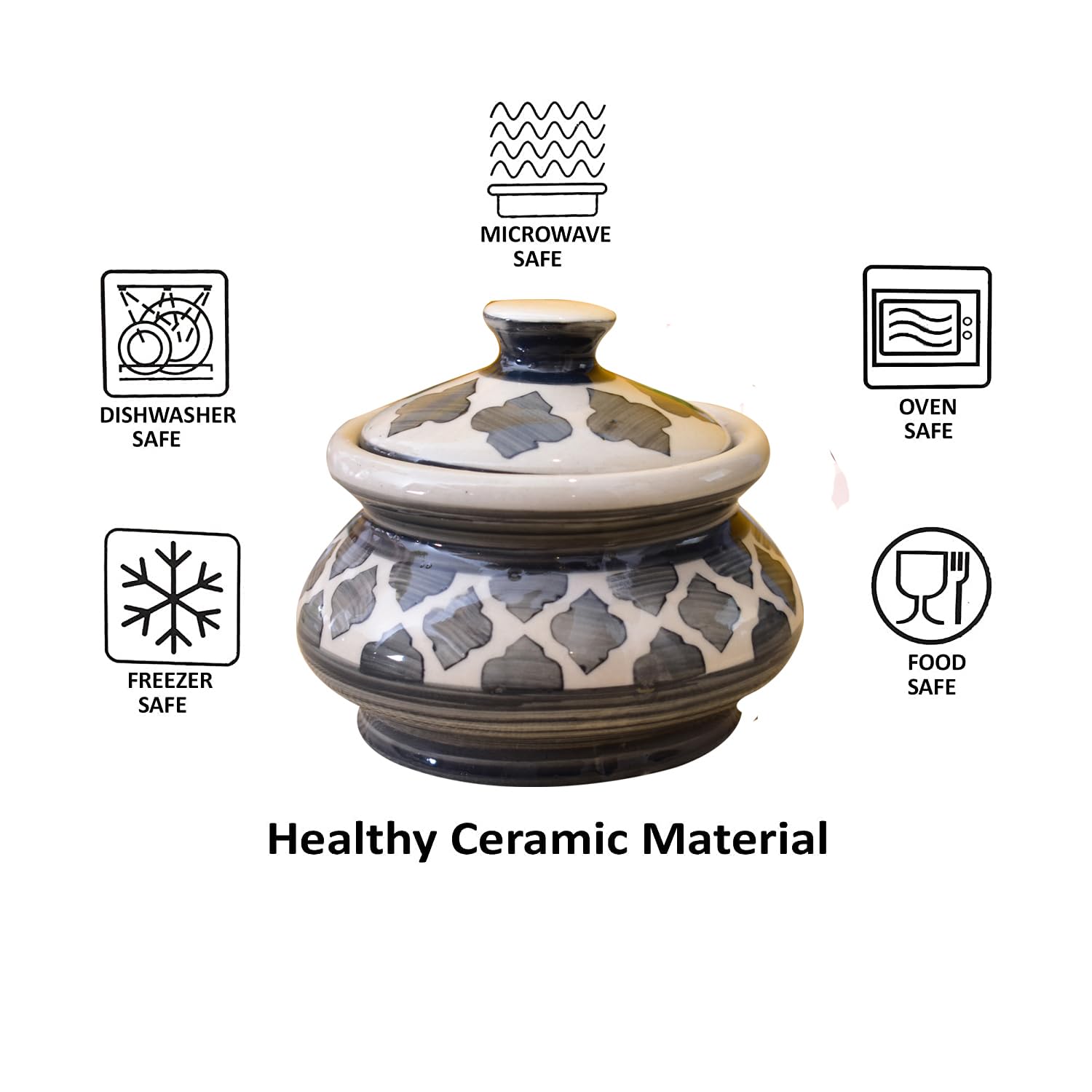 KunhaR Ceramic Handi 2 Liter, 1 Piece, Grey Chidi, (Size 1 No) - Image 5