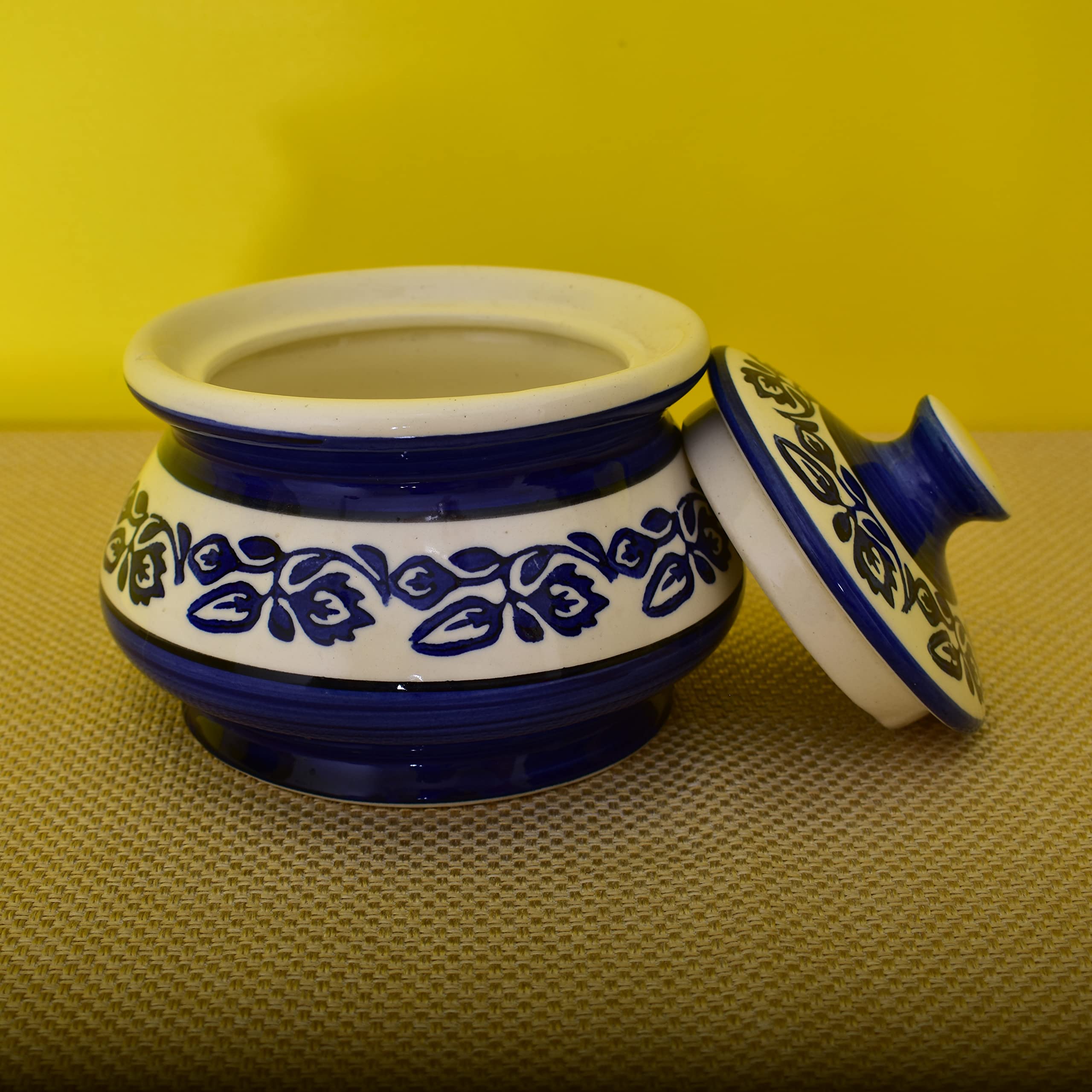 KunhaR Ceramic Handi 2 Liter, 1 Piece, Blue Vine, (Size 1 No) - Image 3