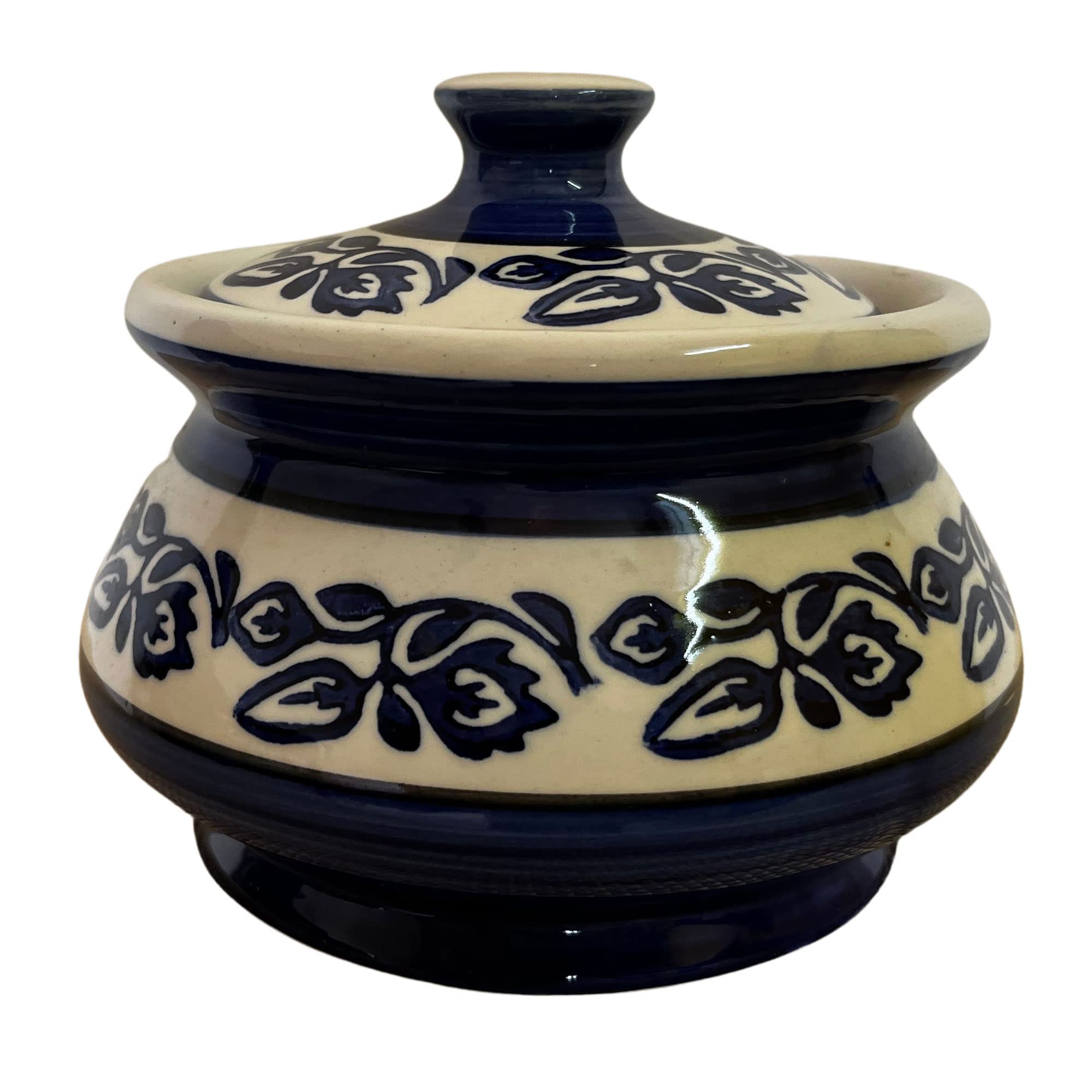 KunhaR Ceramic Handi 2 Liter, 1 Piece, Blue Vine, (Size 1 No) - Image 4