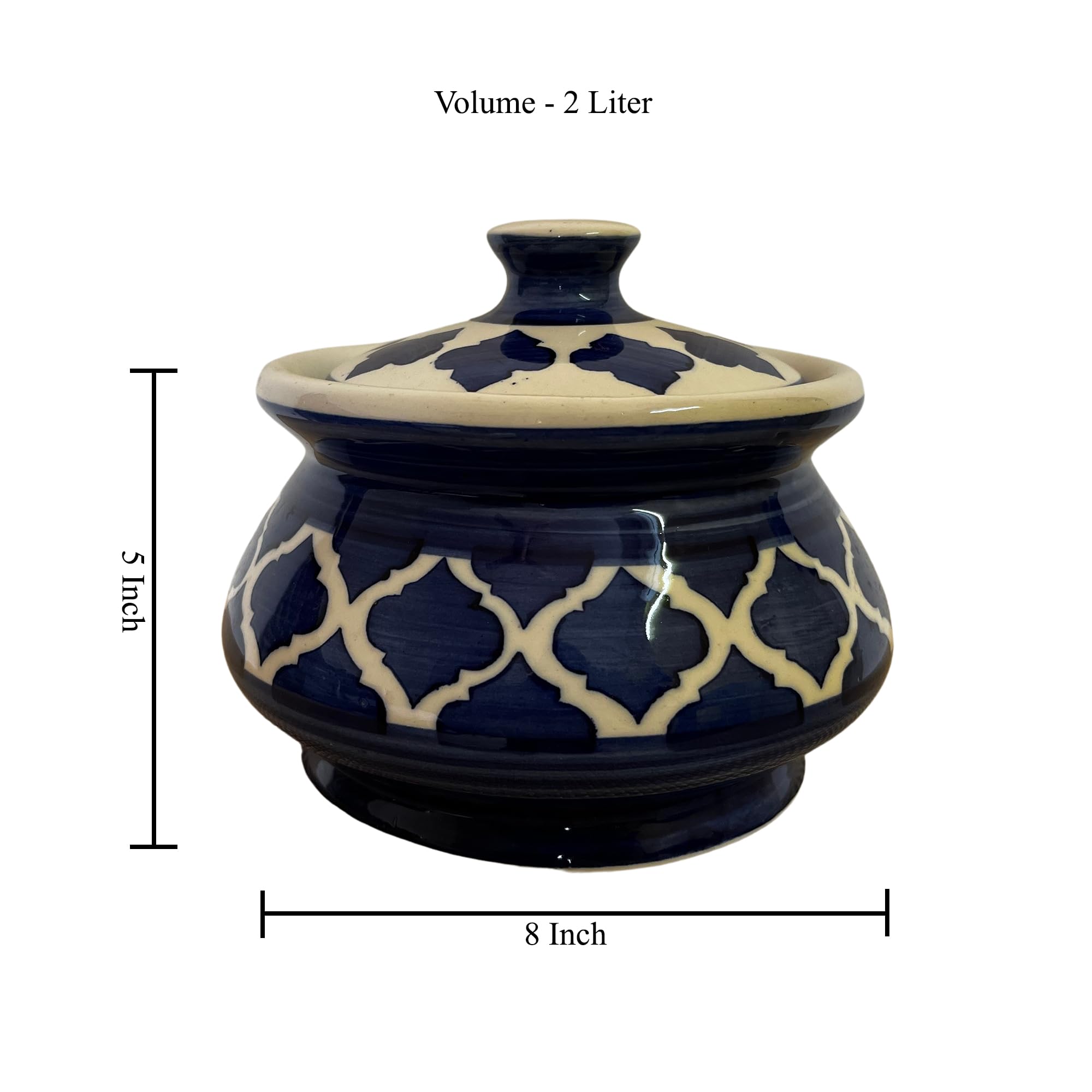 KunhaR Ceramic Handi 2 Liter, 1 Piece, Blue Chidi, (Size 1 No) - Image 2