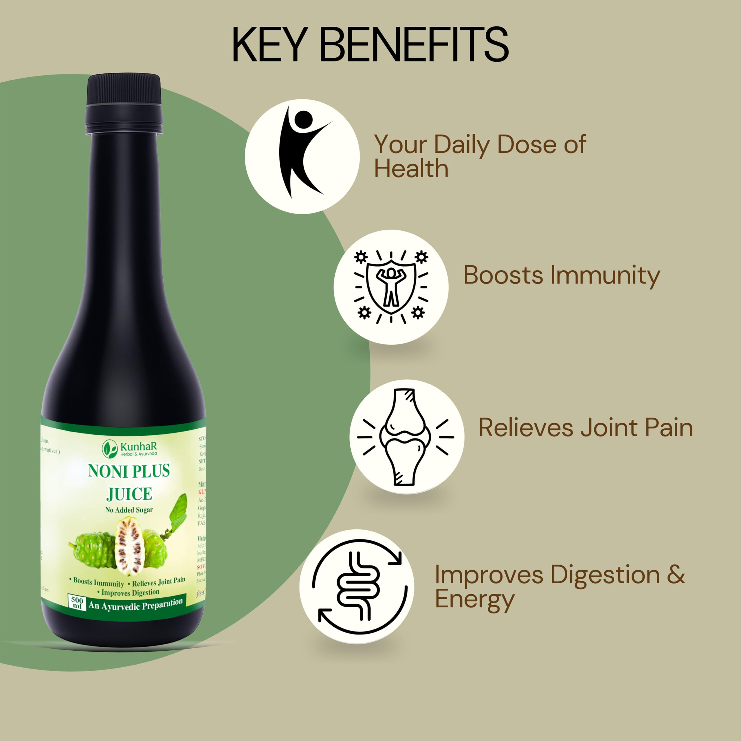 KunhaR Noni Plus Juice – 500ml | Herbal Health Tonic for Immunity, Digestion & Detox | Enriched with Natural Antioxidants | No Added Sugar (Pack of 2) - Image 4