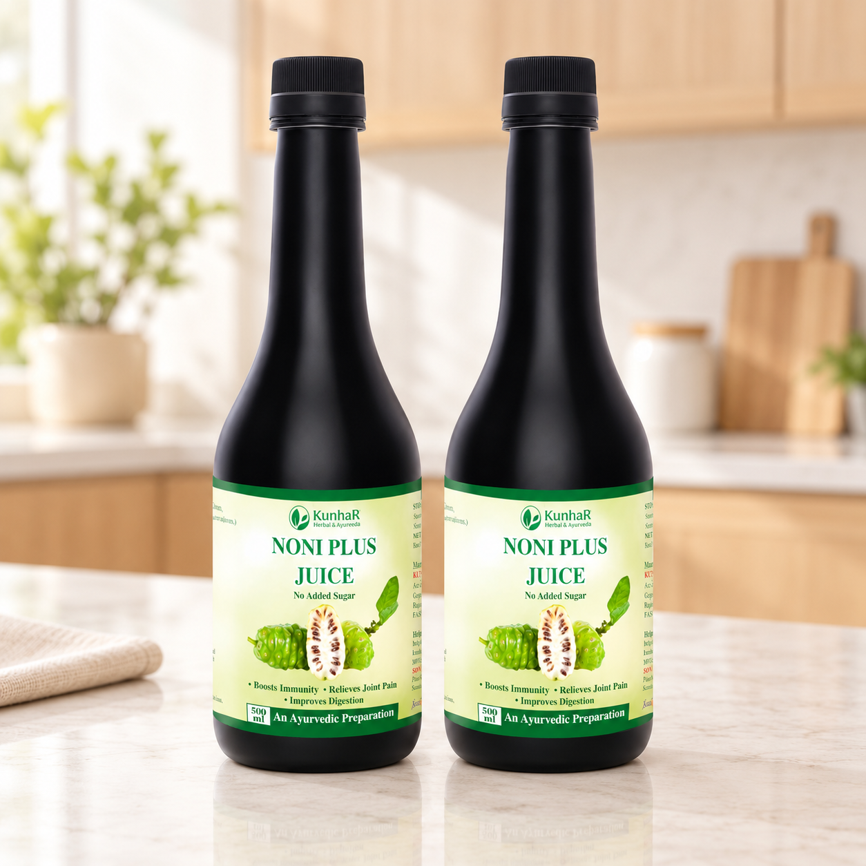 KunhaR Noni Plus Juice – 500ml | Herbal Health Tonic for Immunity, Digestion & Detox | Enriched with Natural Antioxidants | No Added Sugar (Pack of 2) - Image 3