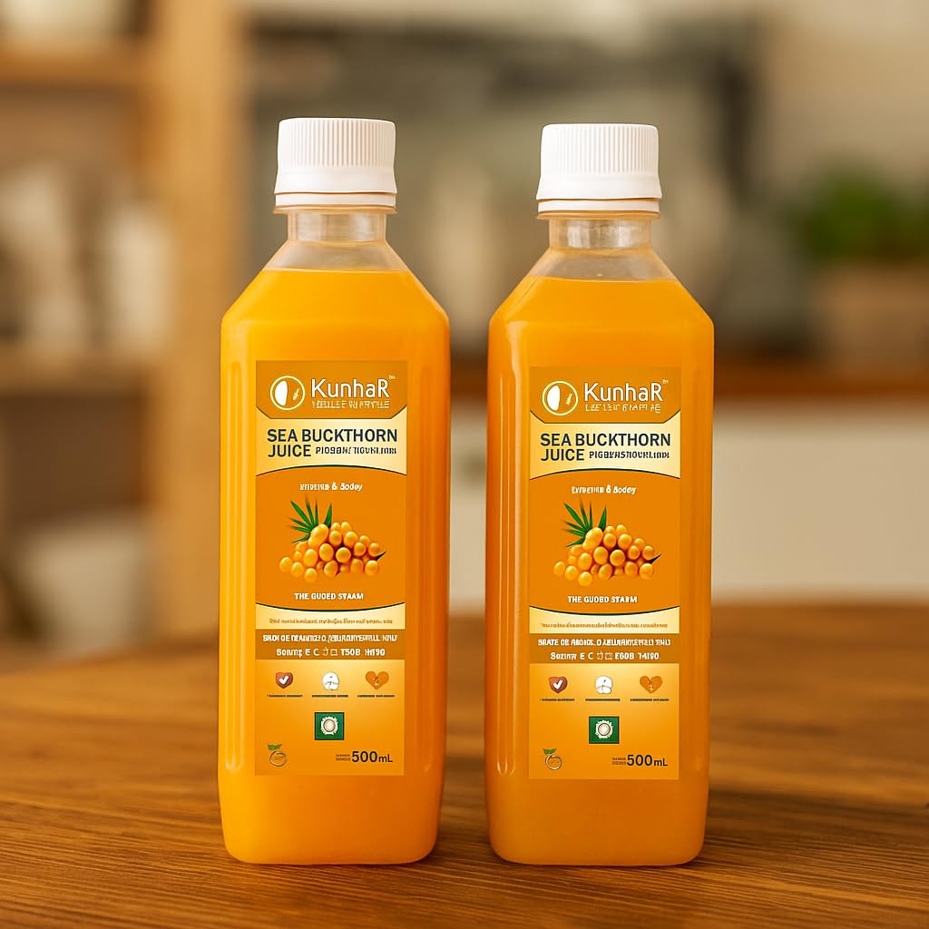 KunhaR Sea Buckthorn Juice (Pack of 2) | Health Supplement for Adults | No Added Sugar | Rich in Vitamin C, Omega 3, 6, 7 & 9 | Improves Skin & Immunity - Image 2