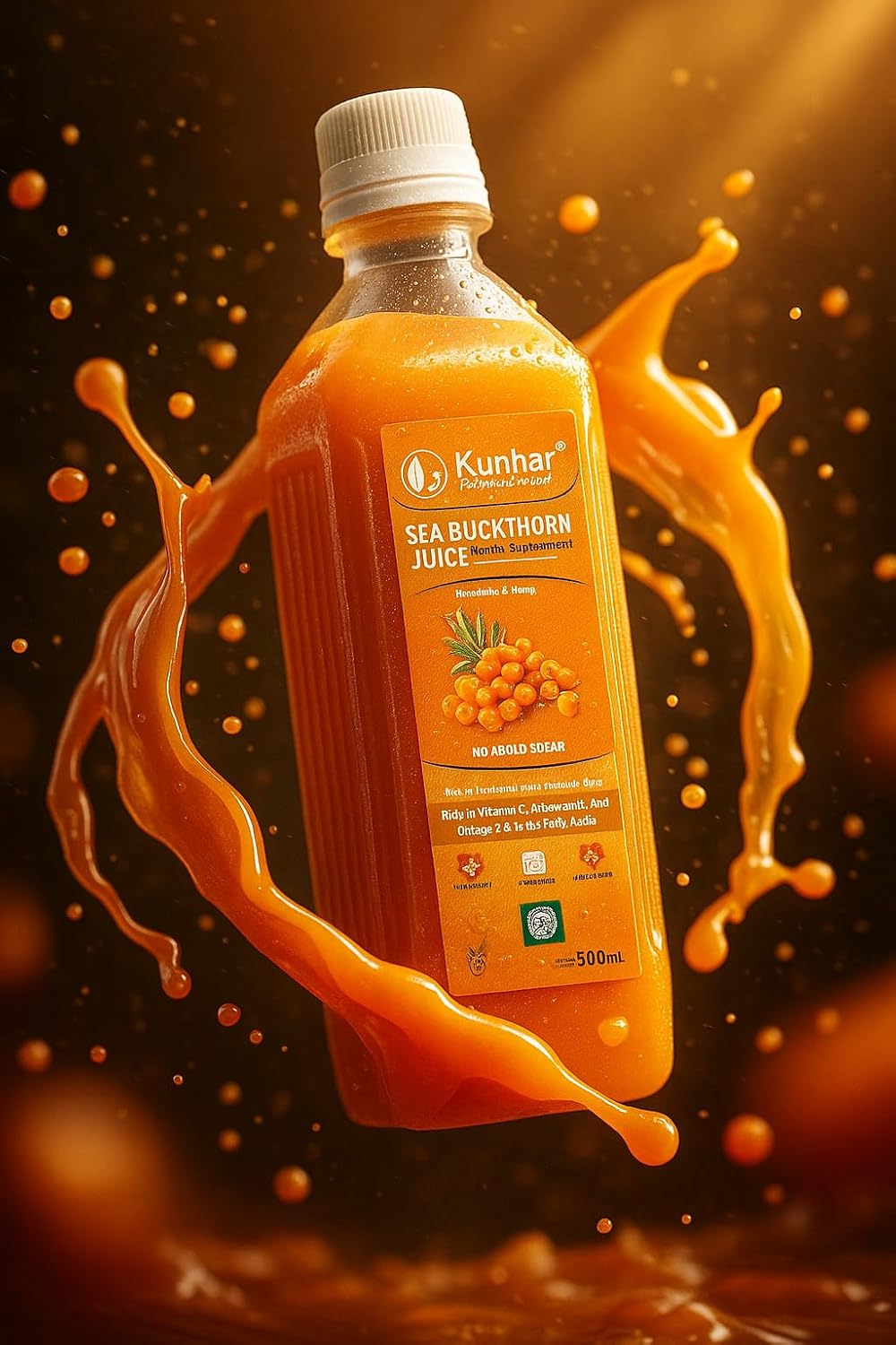 KunhaR Sea Buckthorn Juice (Pack of 2) | Health Supplement for Adults | No Added Sugar | Rich in Vitamin C, Omega 3, 6, 7 & 9 | Improves Skin & Immunity - Image 8