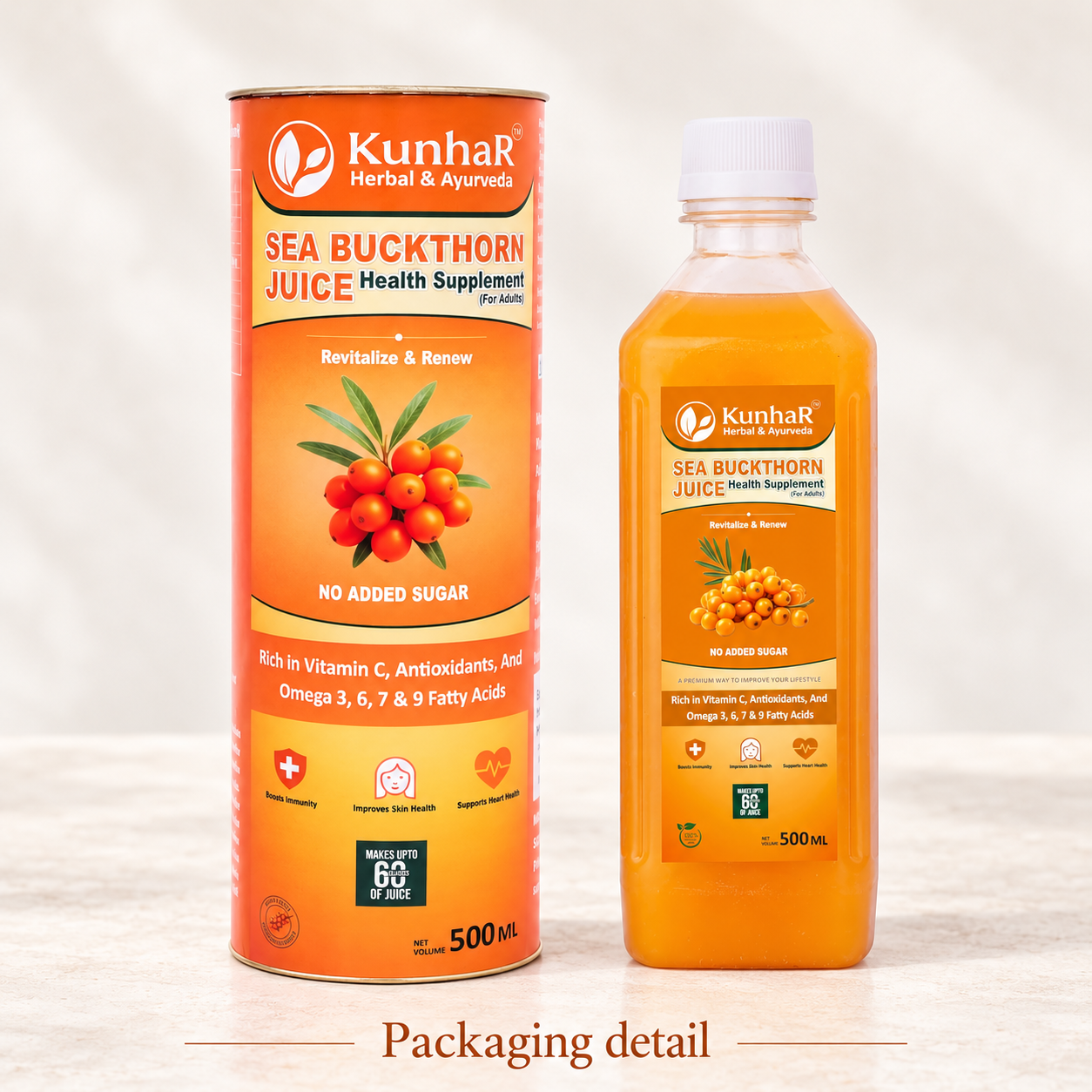 KunhaR Sea Buckthorn Juice (Pack of 2) | Health Supplement for Adults | No Added Sugar | Rich in Vitamin C, Omega 3, 6, 7 & 9 | Improves Skin & Immunity - Image 4