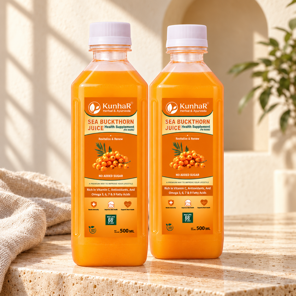 KunhaR Sea Buckthorn Juice (Pack of 2) | Health Supplement for Adults | No Added Sugar | Rich in Vitamin C, Omega 3, 6, 7 & 9 | Improves Skin & Immunity