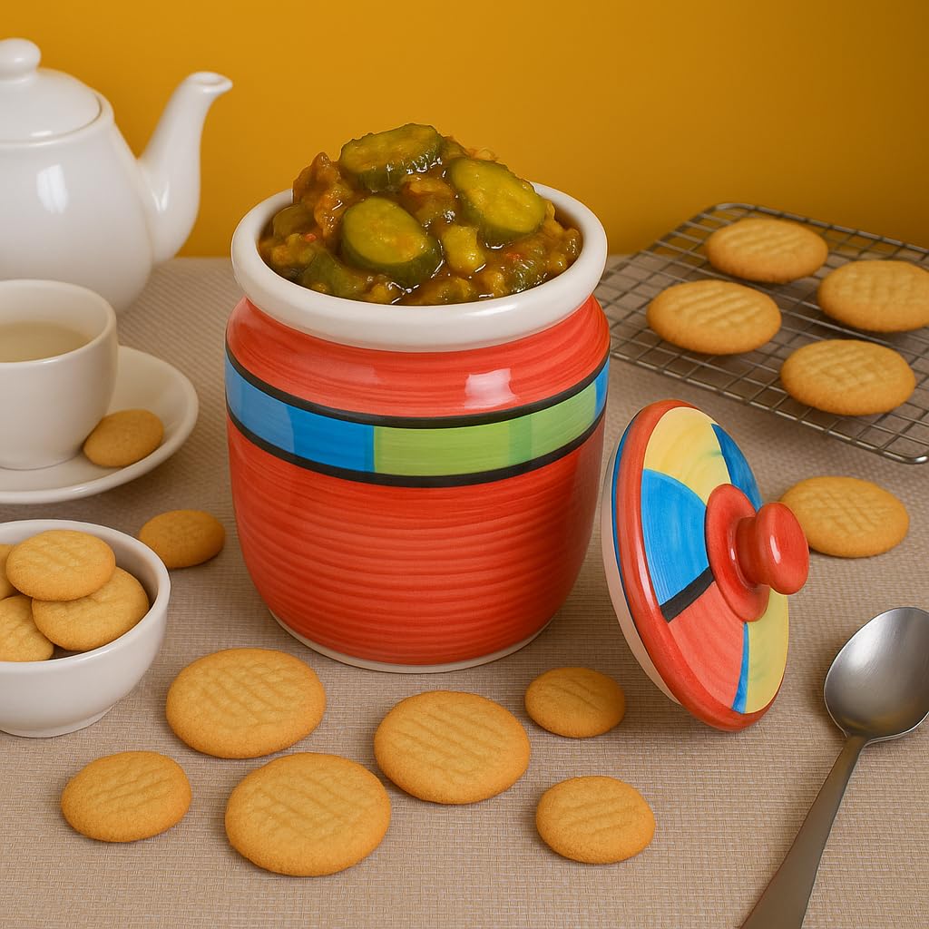 Kunhar Ceramic Jars (1000 ML) – Handcrafted Multipurpose Barni with Lid for Pickle, Chutney, Spices, Salt, Sugar – Kitchen Storage Containers, Red - Image 3