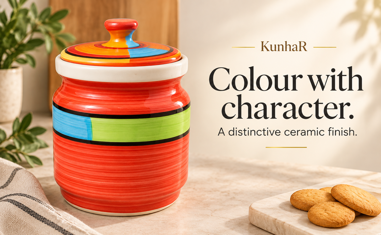 Kunhar Ceramic Jars (1000 ML) – Handcrafted Multipurpose Barni with Lid for Pickle, Chutney, Spices, Salt, Sugar – Kitchen Storage Containers, Red — finish