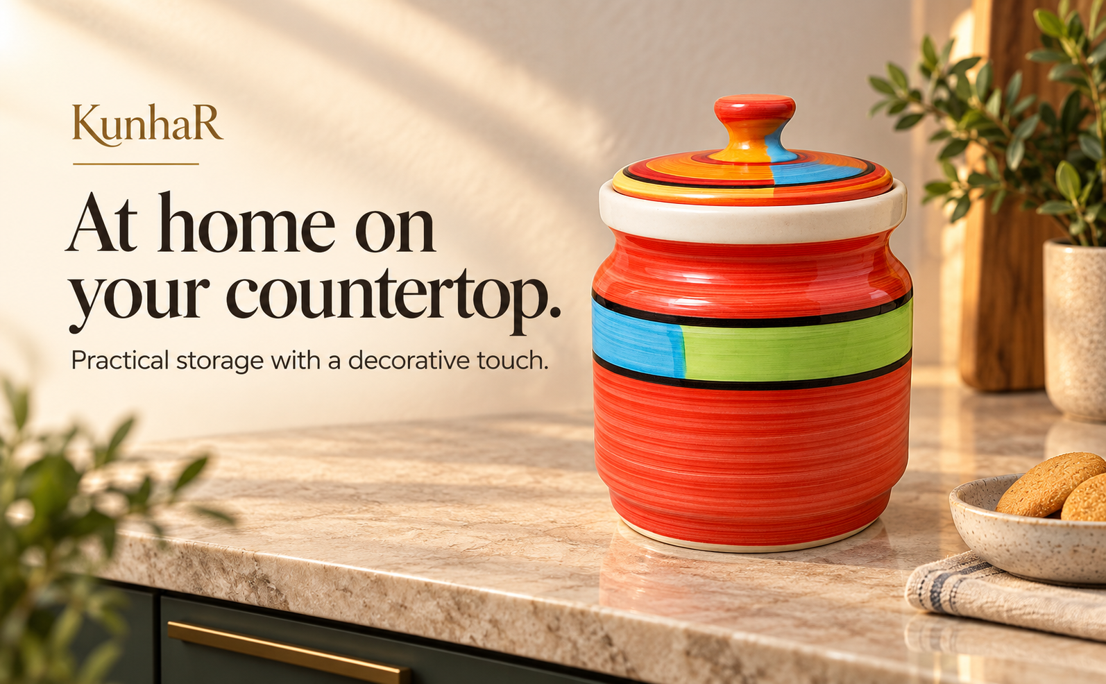Kunhar Ceramic Jars (1000 ML) – Handcrafted Multipurpose Barni with Lid for Pickle, Chutney, Spices, Salt, Sugar – Kitchen Storage Containers, Red — home