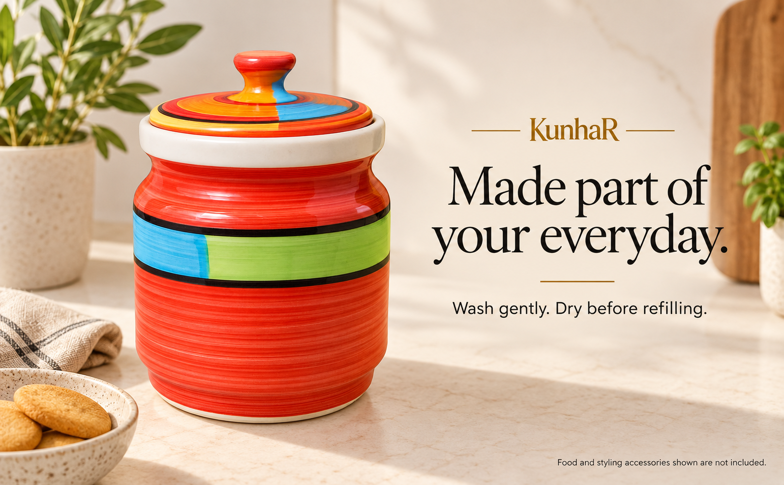 Kunhar Ceramic Jars (1000 ML) – Handcrafted Multipurpose Barni with Lid for Pickle, Chutney, Spices, Salt, Sugar – Kitchen Storage Containers, Red — care
