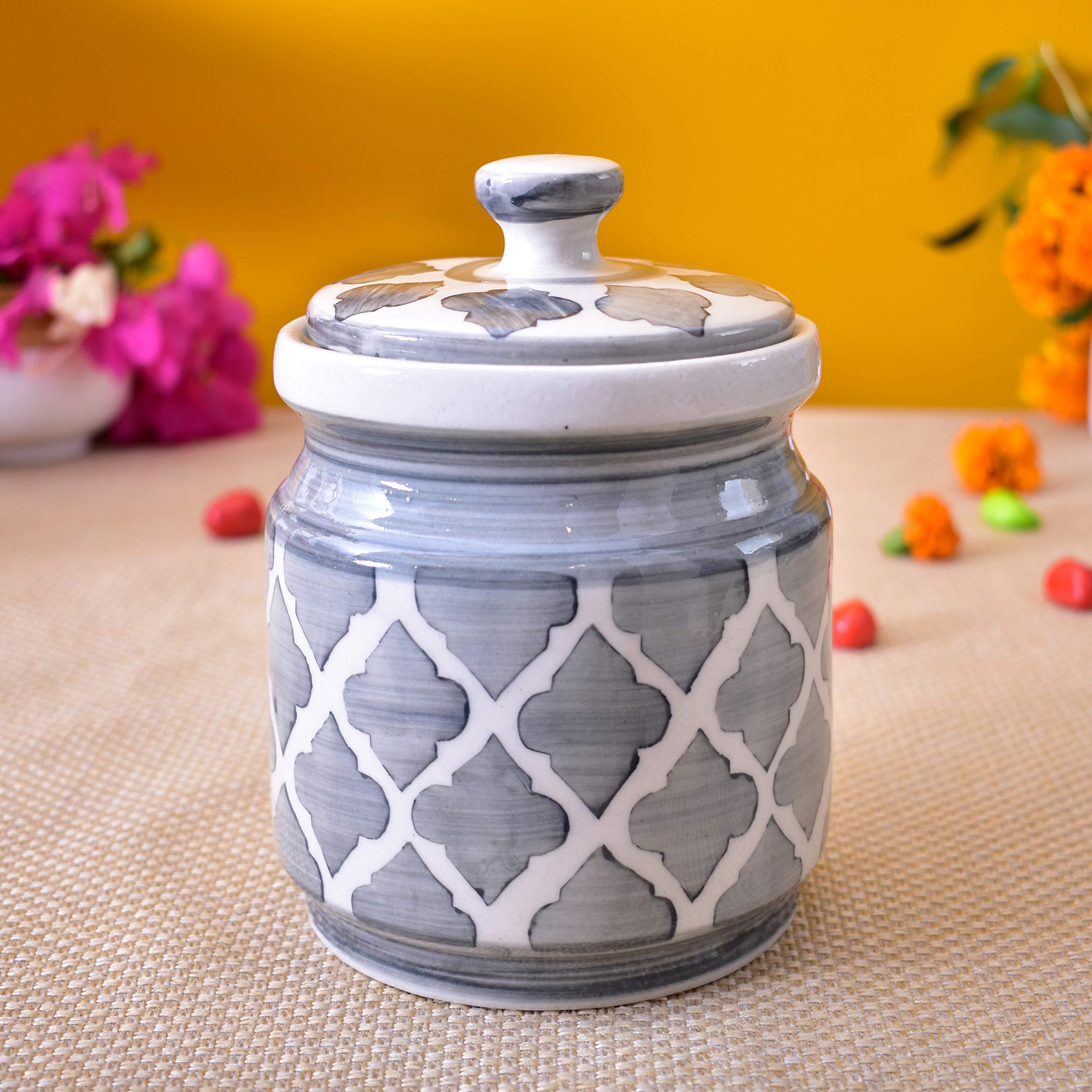 Kunhar Ceramic Jars (1000 ML) – Handcrafted Multipurpose Barni with Lid for Pickle, Chutney, Spices, Salt, Sugar – Kitchen Storage Containers, Grey Umrao — product view 2