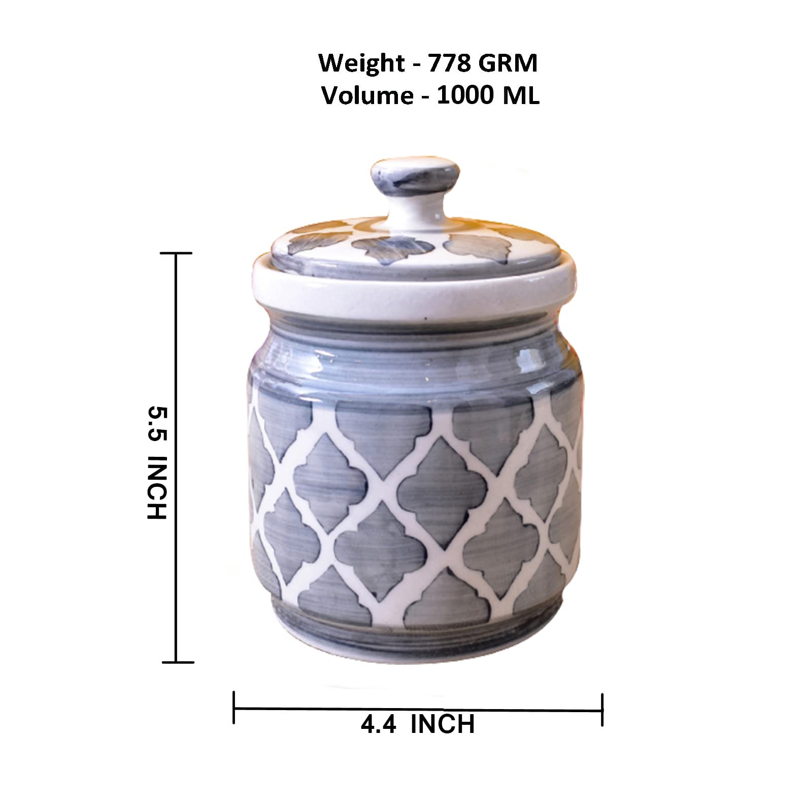 Kunhar Ceramic Jars (1000 ML) – Handcrafted Multipurpose Barni with Lid for Pickle, Chutney, Spices, Salt, Sugar – Kitchen Storage Containers, Grey Umrao — product view 4