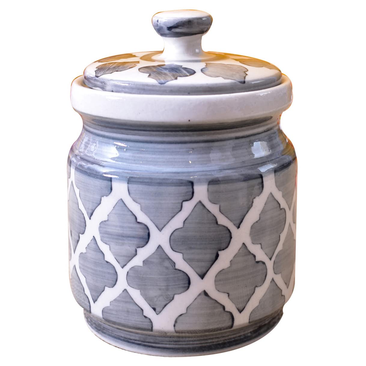 Kunhar Ceramic Jars (1000 ML) – Handcrafted Multipurpose Barni with Lid for Pickle, Chutney, Spices, Salt, Sugar – Kitchen Storage Containers, Grey Umrao — product view 5
