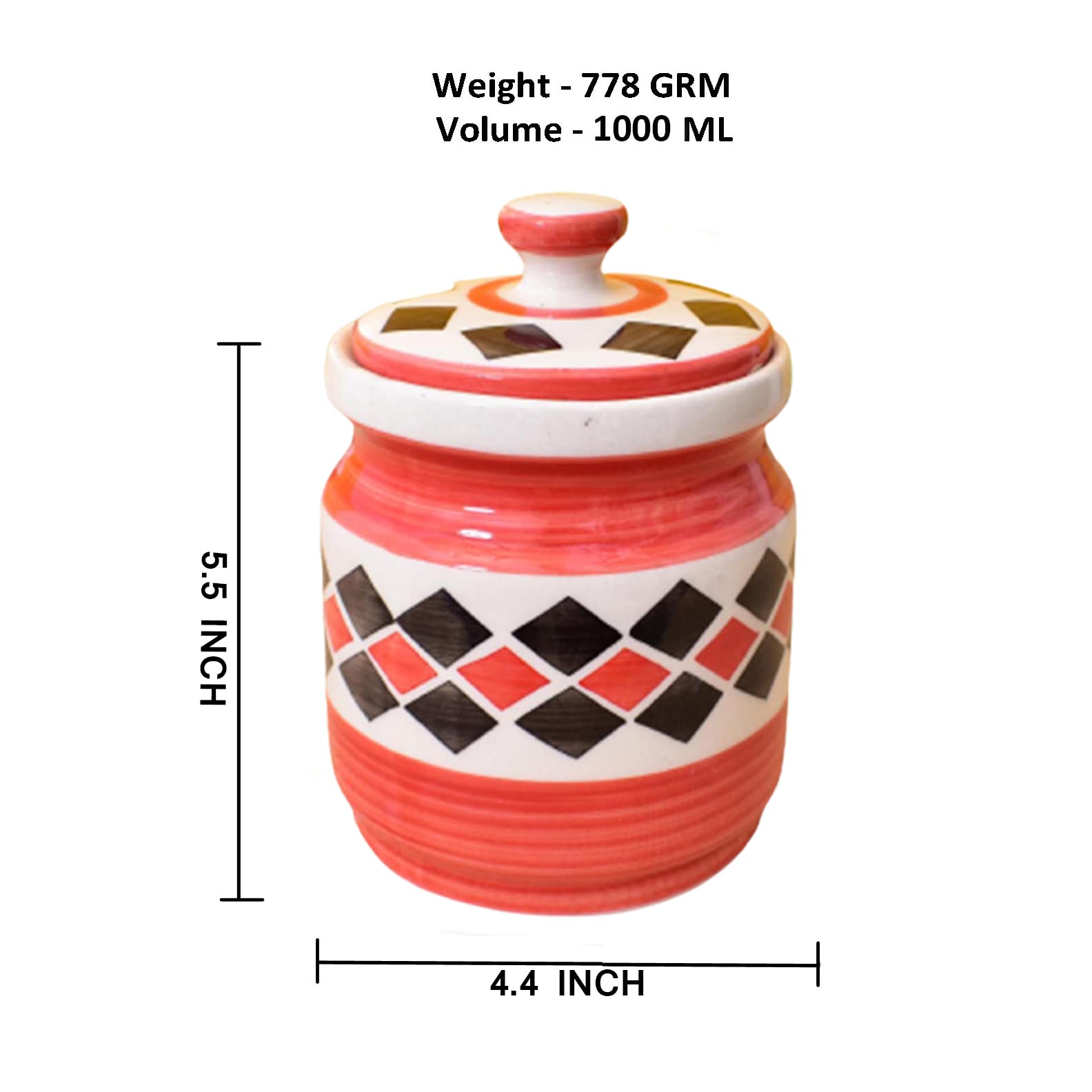 Kunhar Ceramic Jars (1000 ML) – Handcrafted Multipurpose Barni with Lid for Pickle, Chutney, Spices, Salt, Sugar – Kitchen Storage Containers, Red Brick - Image 4