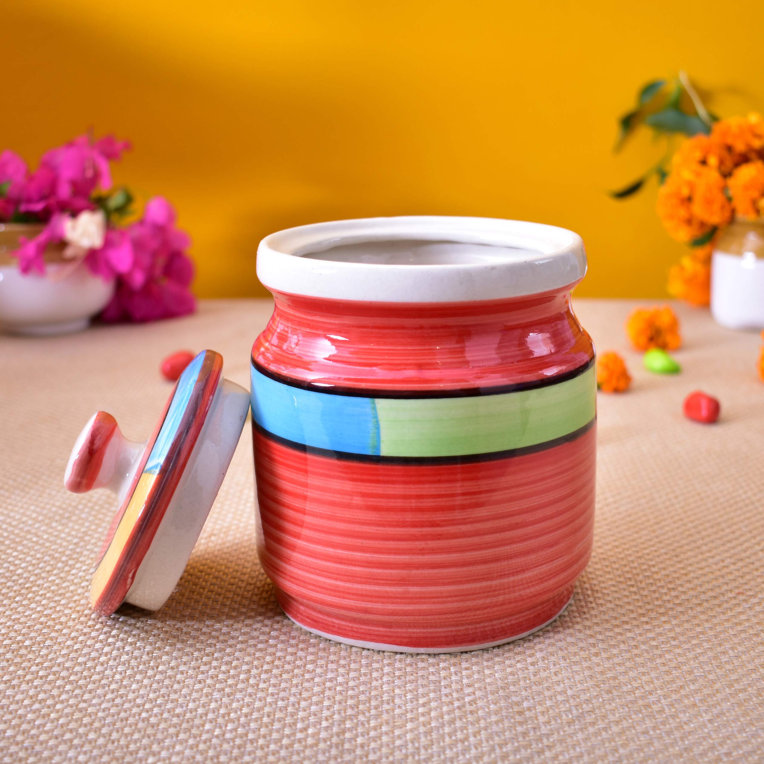 Kunhar Ceramic Barni Red 1000ml Set of 2 with Lid | Handcrafted Pickle Jar | Storage Jar for Spices, Chutney, Achar, Salt, Sugar - Image 4