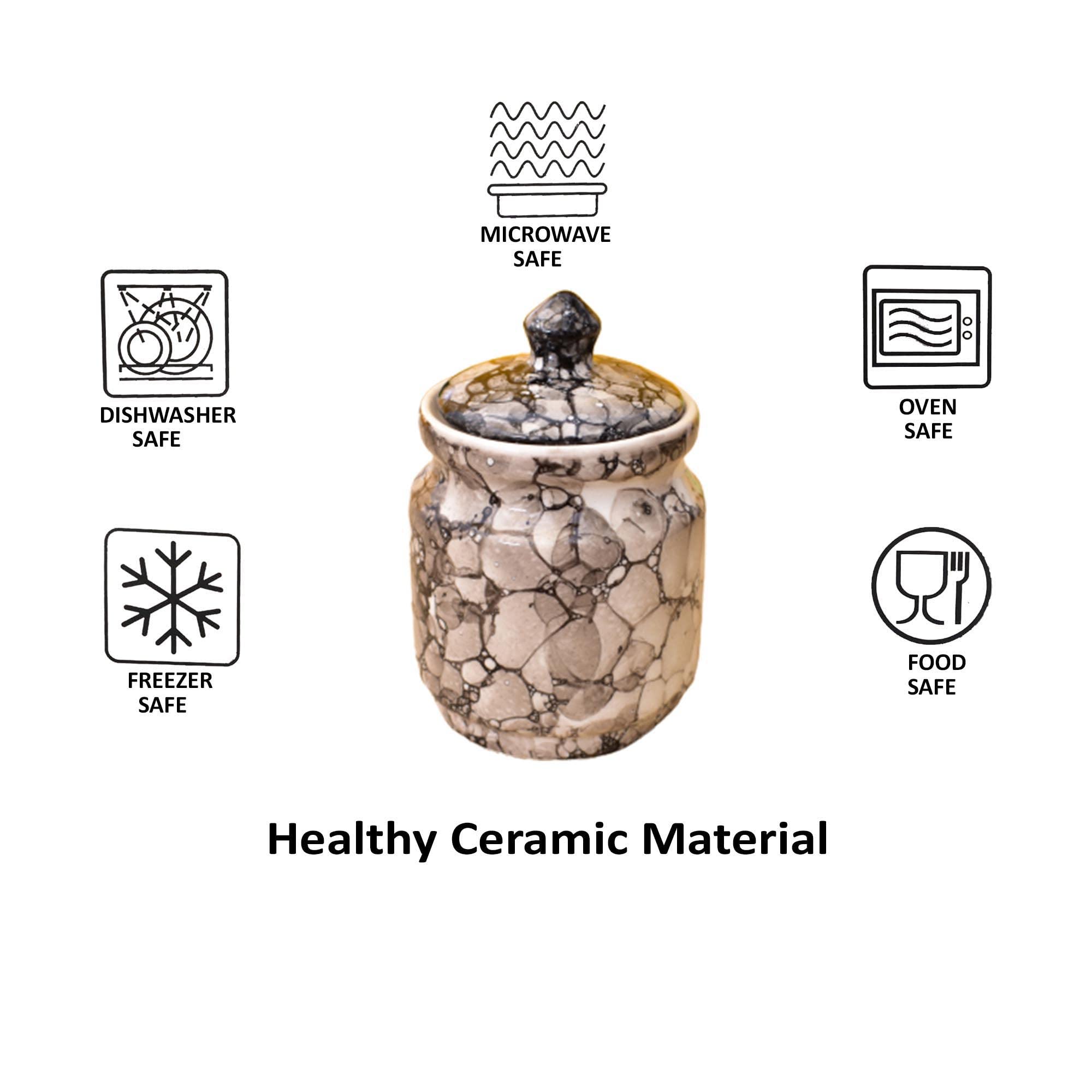 Kunhar Ceramic Jars Set of 2 (600ML Each) – Handcrafted Multipurpose Barni with Lid for Pickle, Chutney, Spices, Salt, Sugar – Kitchen Storage Containers, Black Luster - Image 5