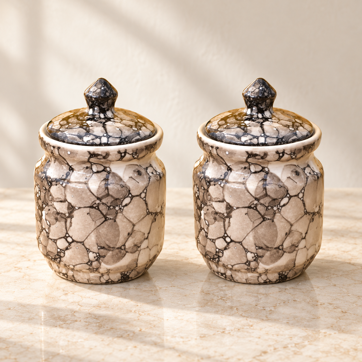 Kunhar Ceramic Jars Set of 2 (600ML Each) – Handcrafted Multipurpose Barni with Lid for Pickle, Chutney, Spices, Salt, Sugar – Kitchen Storage Containers, Black Luster