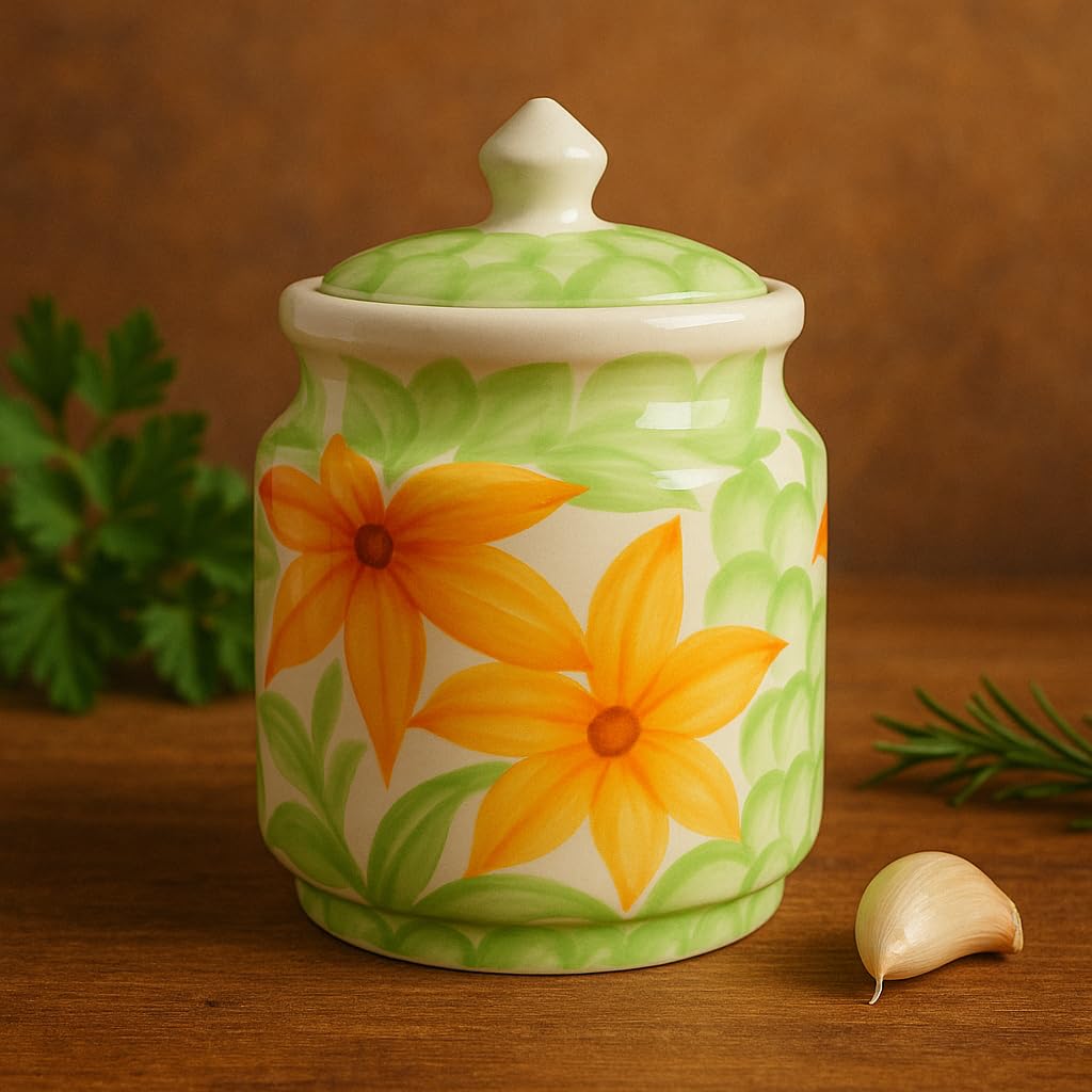 Kunhar Ceramic Jars Set of 2 (600ML Each) – Handcrafted Multipurpose Barni with Lid for Pickle, Chutney, Spices, Salt, Sugar – Kitchen Storage Containers, Green - Image 3