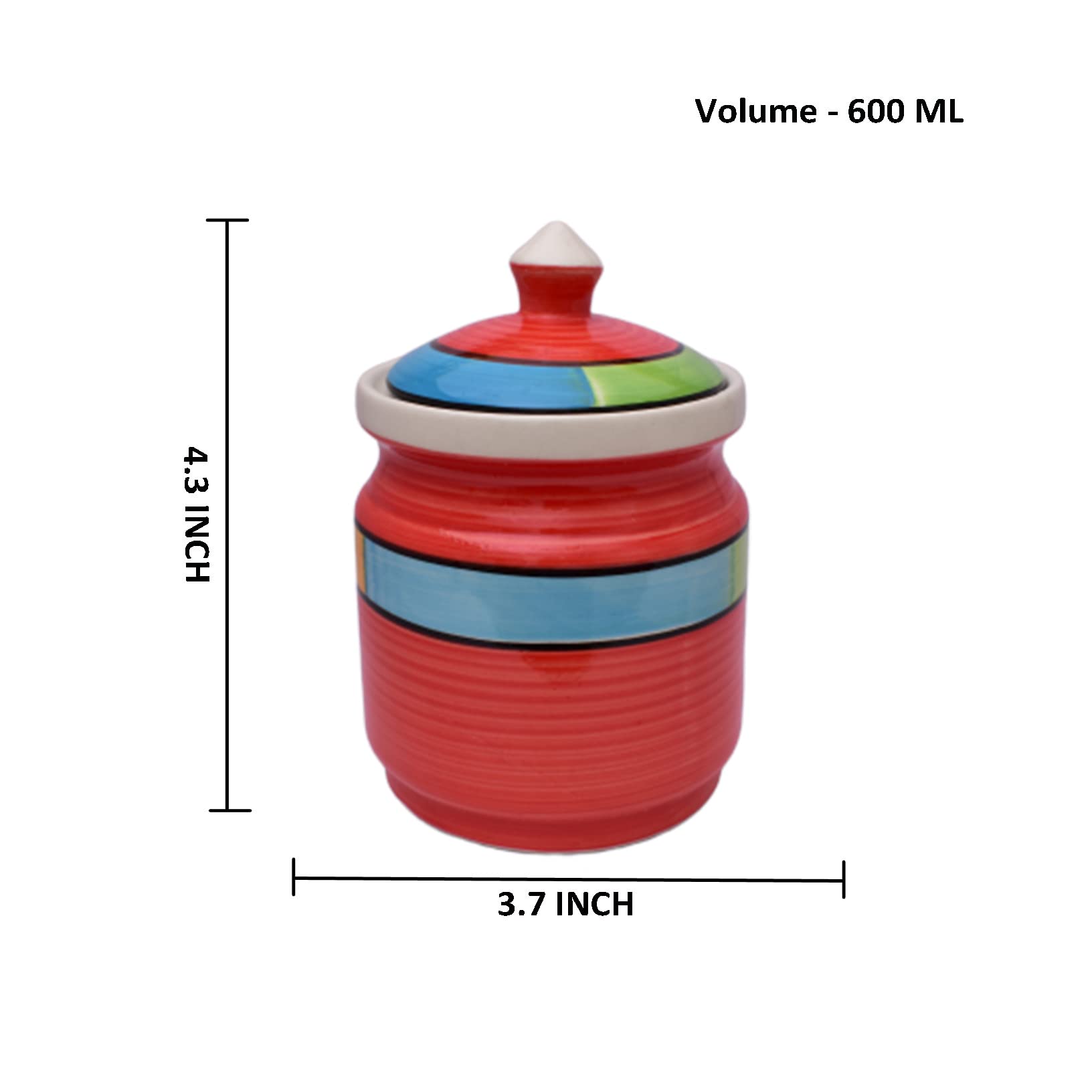 Kunhar Ceramic Jars Set of 2 (600ML Each) – Handcrafted Multipurpose Barni with Lid for Pickle, Chutney, Spices, Salt, Sugar – Kitchen Storage Containers, Red