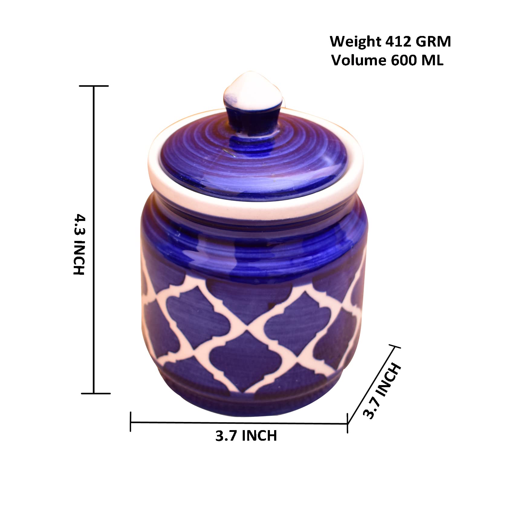Kunhar Ceramic Jars Set of 2 (600ML Each) – Handcrafted Multipurpose Barni with Lid for Pickle, Chutney, Spices, Salt, Sugar – Kitchen Storage Containers, Blue - Image 2