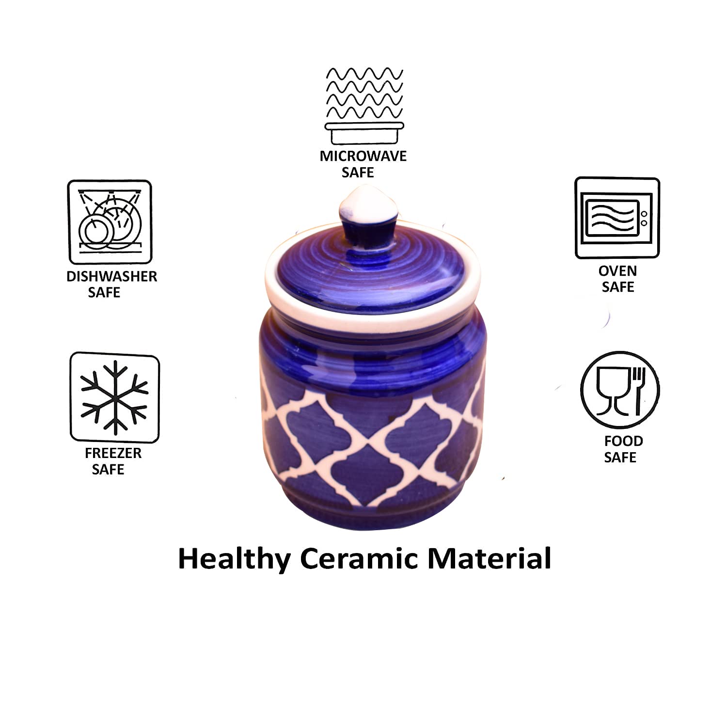 Kunhar Ceramic Jars Set of 2 (600ML Each) – Handcrafted Multipurpose Barni with Lid for Pickle, Chutney, Spices, Salt, Sugar – Kitchen Storage Containers, Blue - Image 5