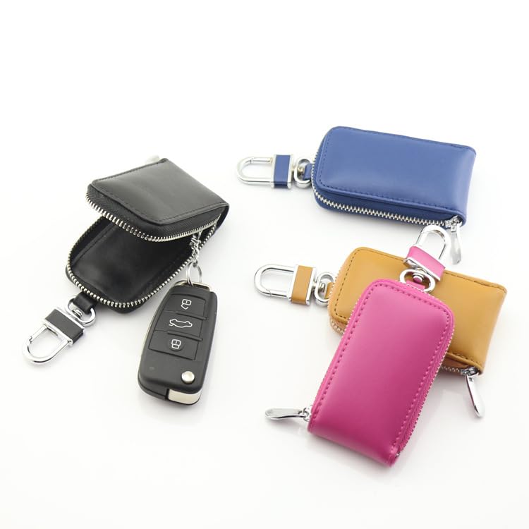 Kunhar Car Key Case, Universal PU Leather Key Fob Cover Case, Smart Car Key Holder Protection Bag with Holder Metal Hook and Keyring Zipper, 1 Piece, Brownish Red (C3) - Image 4