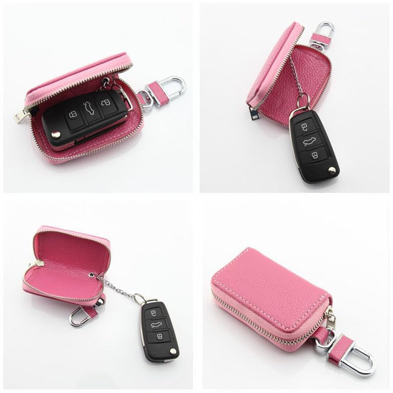 Kunhar Car Key Case, Universal PU Leather Key Fob Cover Case, Smart Car Key Holder Protection Bag with Holder Metal Hook and Keyring Zipper, 1 Piece, Brownish Red (C3) - Image 6