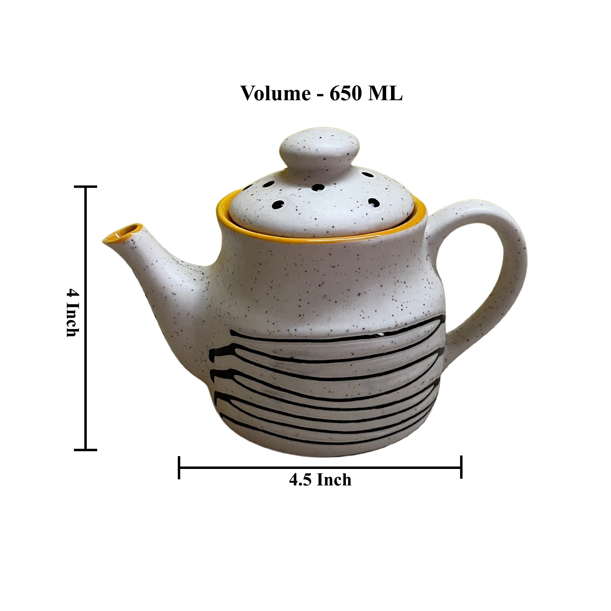 KunhaR Ceramic Teapot - 1 Piece, White Matt-Yellow, 650 ml - Image 2