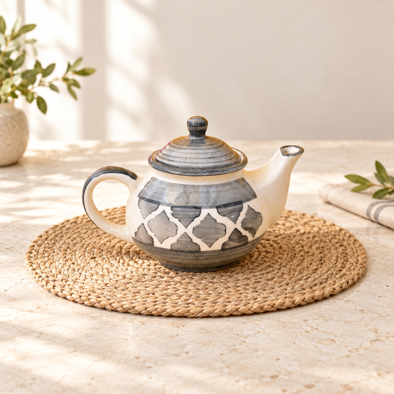 KunhaR Ceramic Teapot - 1 Piece, Gray, 400ml