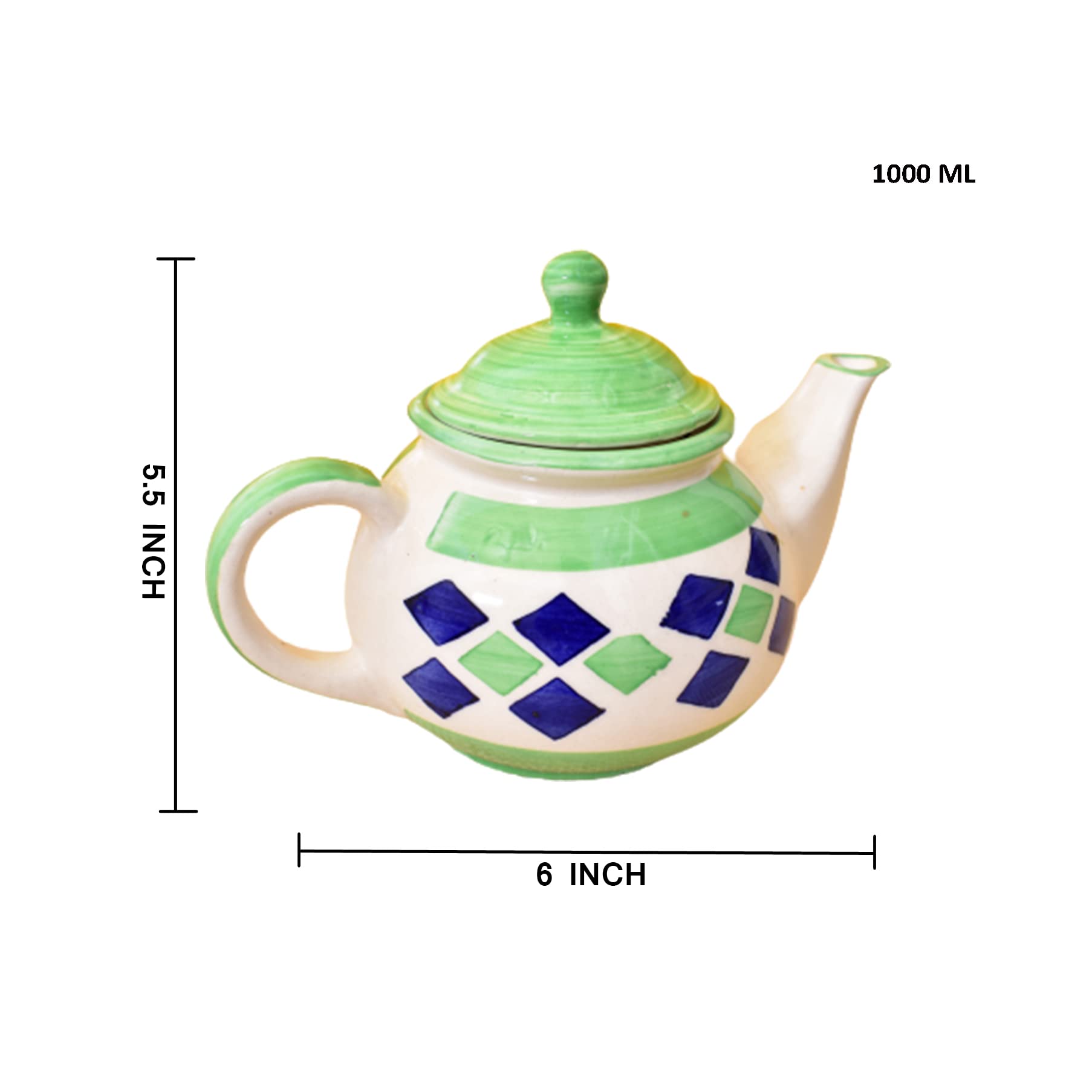 KunhaR Ceramic Teapot - 1 Piece, Green, 1000 ml - Image 2