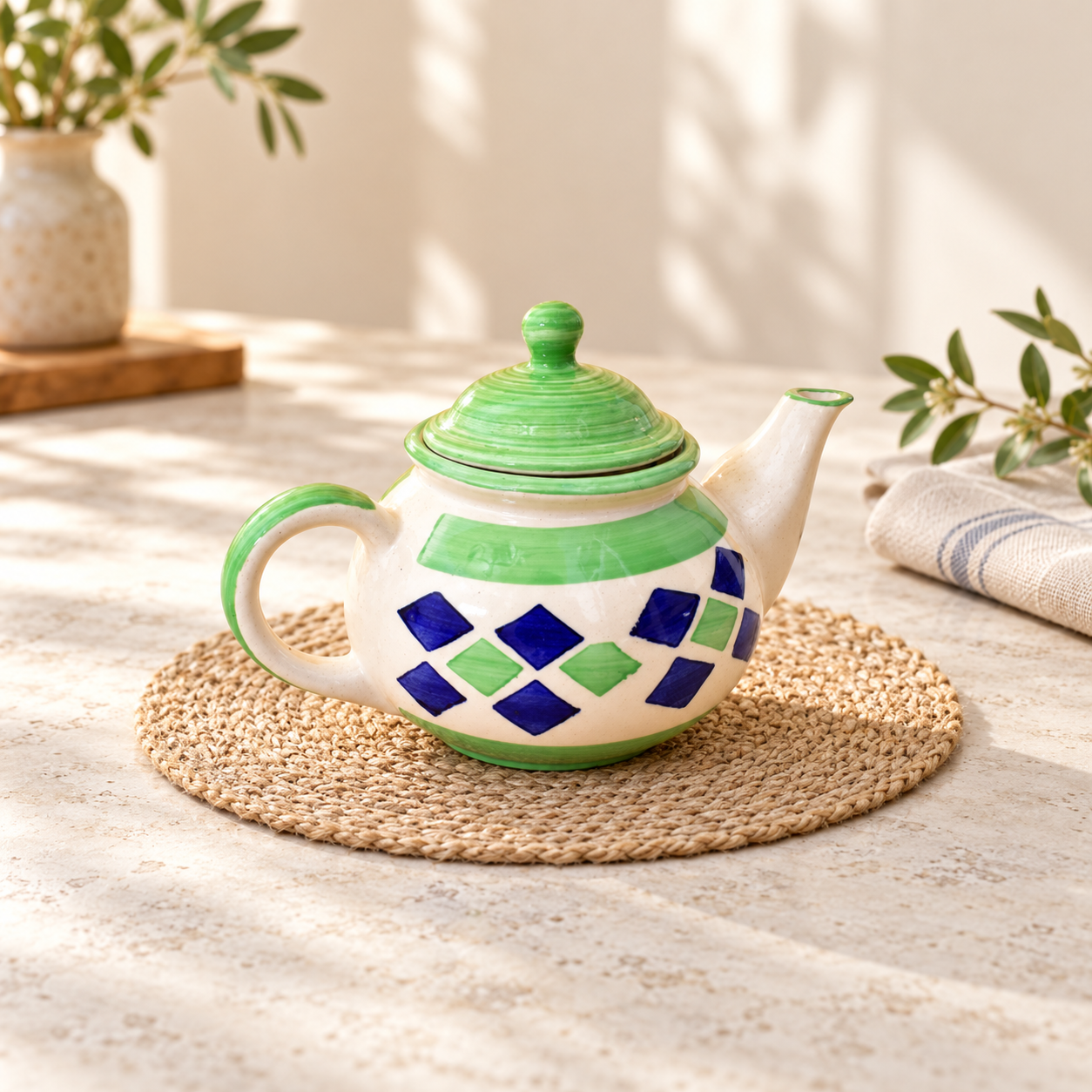 KunhaR Ceramic Teapot - 1 Piece, Green, 1000 ml