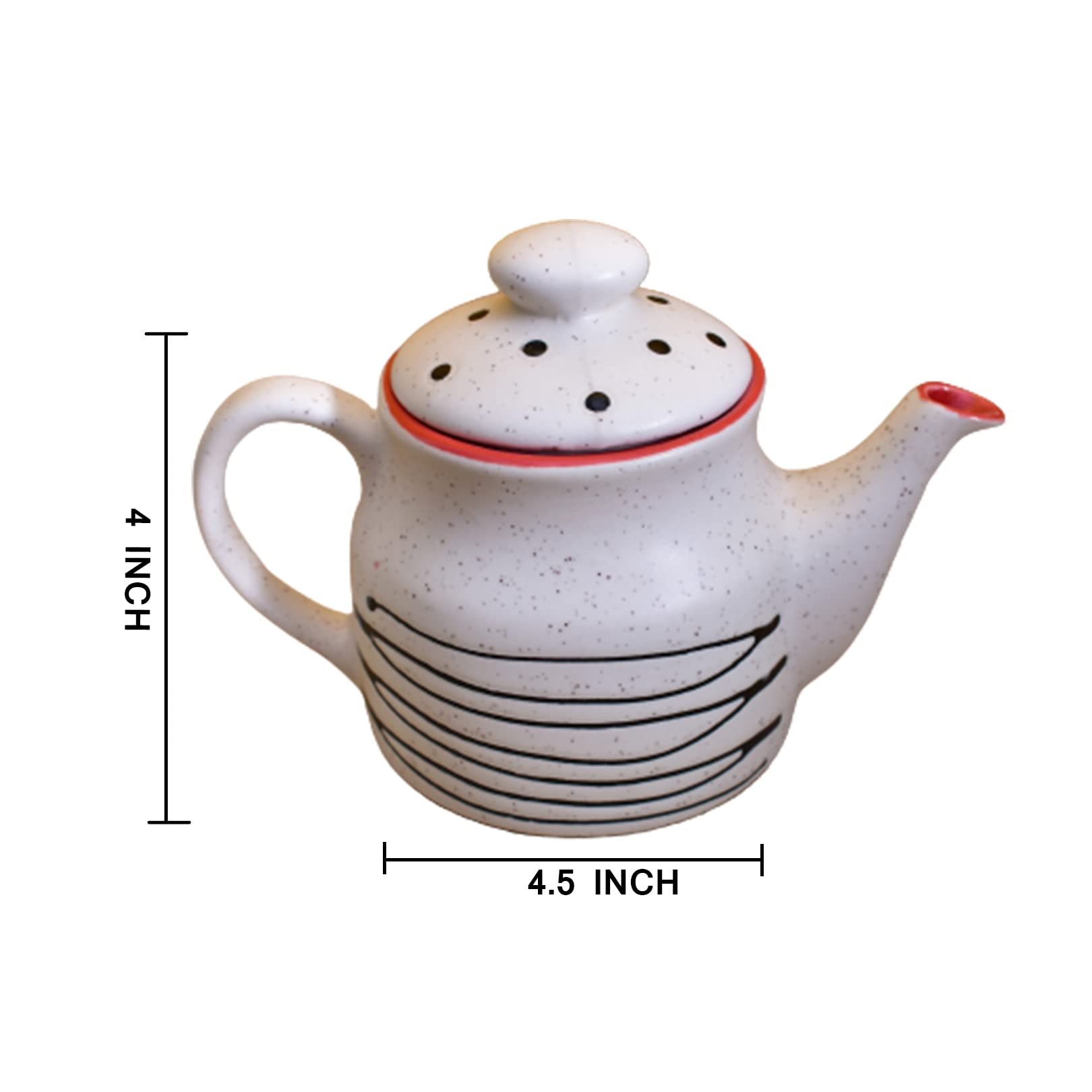 KunhaR Ceramic Teapot - 1 Piece, White-Red, 650 ml - Image 2